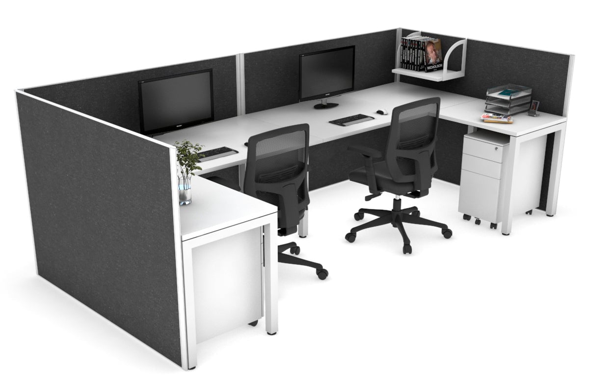Quadro Square Legs 2-Person Corner Workstation - U-Shaped White Frame Office Desk [1800L x 1800W with Cable Management] - Perfect for Home Office & Collaborative Workspaces