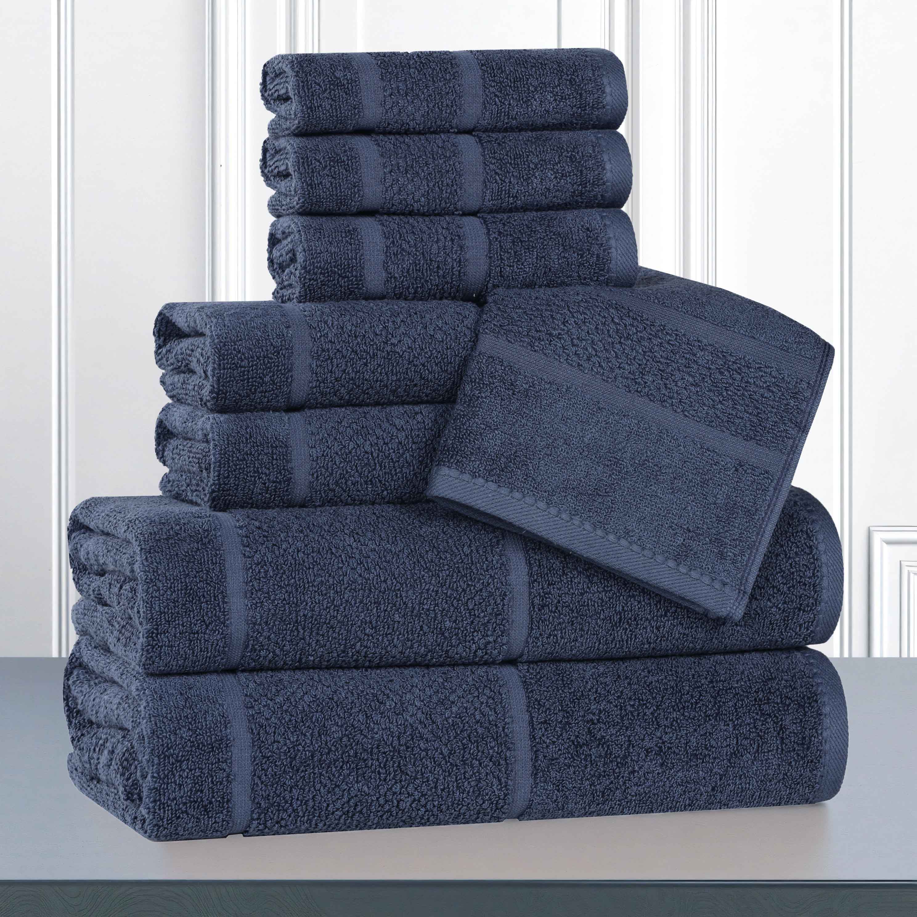 Premium 8-Piece Cotton Towel Set - Soft, Absorbent & Durable - Solid Broad Border Design - Perfect for Bath, Spa, Gym & Home Use