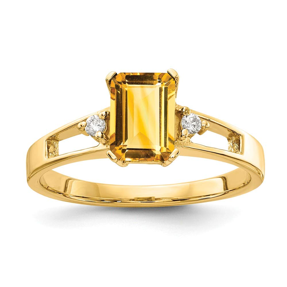 14K Yellow Gold Emerald Cut Citrine November Birthstone Diamond Engagement Ring (0.04 CTTW) - Perfect for Proposals, Anniversaries & Special Occasions