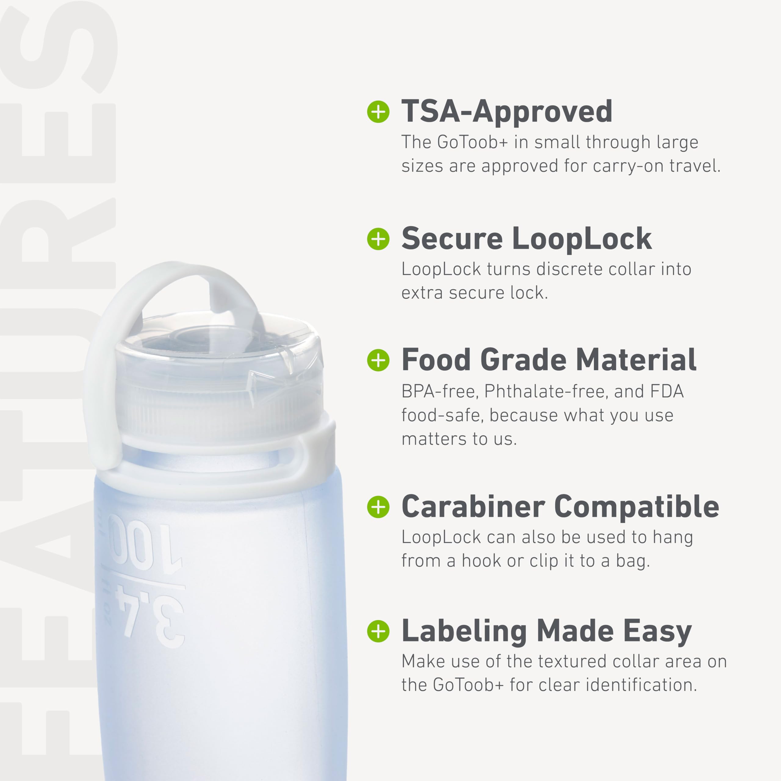 humangear GoToob+ Refillable Silicone Travel Bottles with Locking Cap - 3 Pack (1.7 fl.oz/53ml Each) - Clear, Purple & Teal for Toiletries, Cosmetics & Liquids - Perfect for Air Travel, Gym & Camping