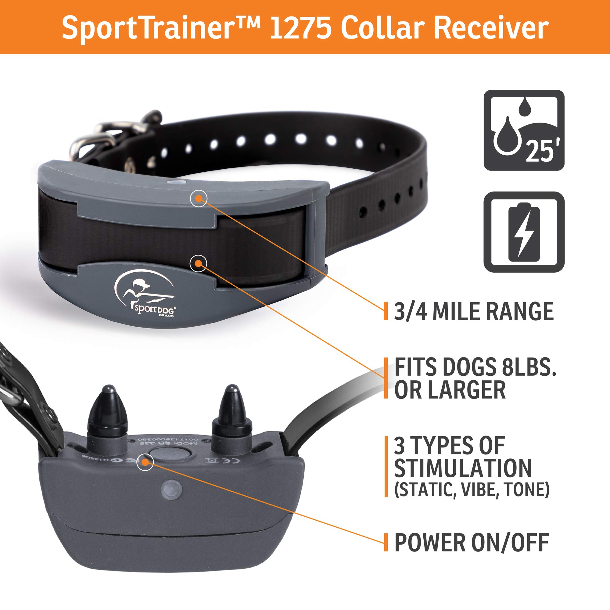 SportDOG Brand SportTrainer 1275 Remote Dog Training Collar - 3/4 Mile Range, Waterproof & Rechargeable with Tone, Vibration & Static - Bright OLED Screen for Easy Reading - Perfect for Obedience Training, Hunting & Outdoor Adventures (Black)