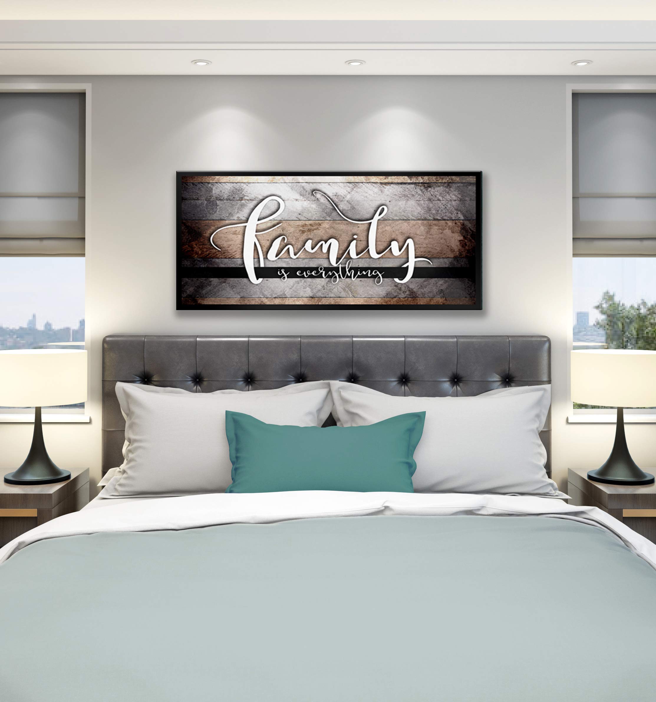 Family Is Everything Wall Art - Framed Canvas Print for Living Room & Farmhouse Decor - Large 42x19 Inch Brown & Black Floating Frame - Perfect for Family Room, Bedroom, or Office Wall Décor