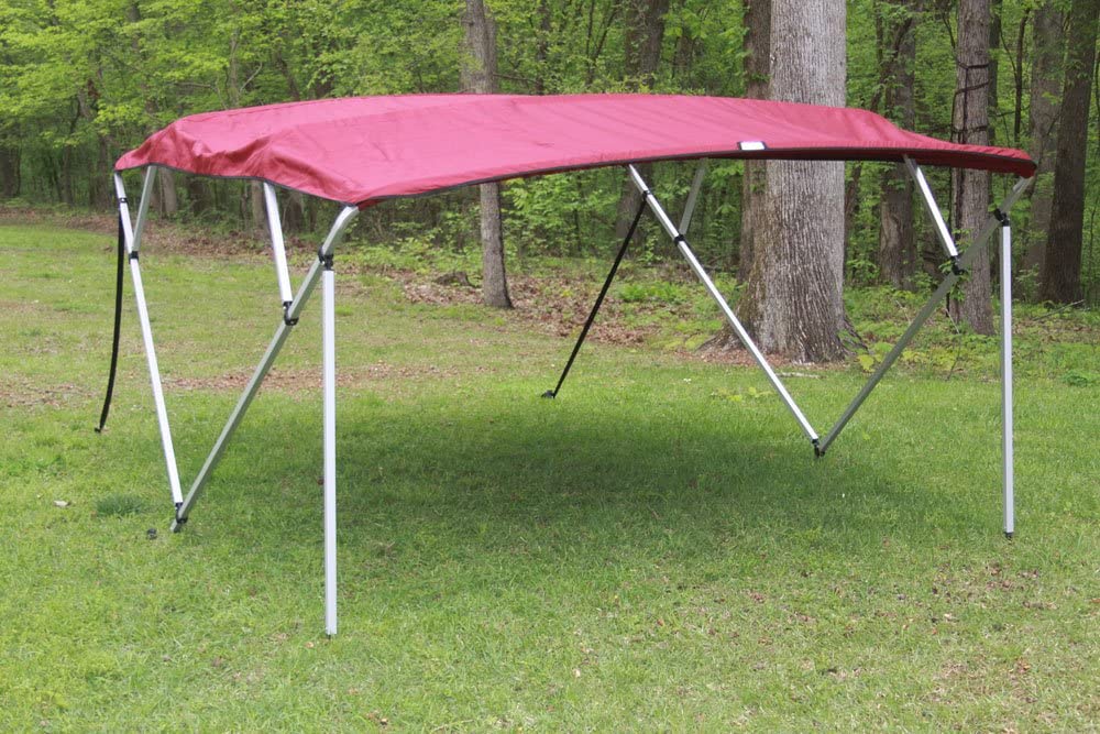 Burgundy Square Tube Frame VORTEX 4 Bow Pontoon Boat Bimini Top 8 Feet Long - Fits 91-96 Models | Sun Shade Canopy for Deck Boats & Pontoon Water Activities