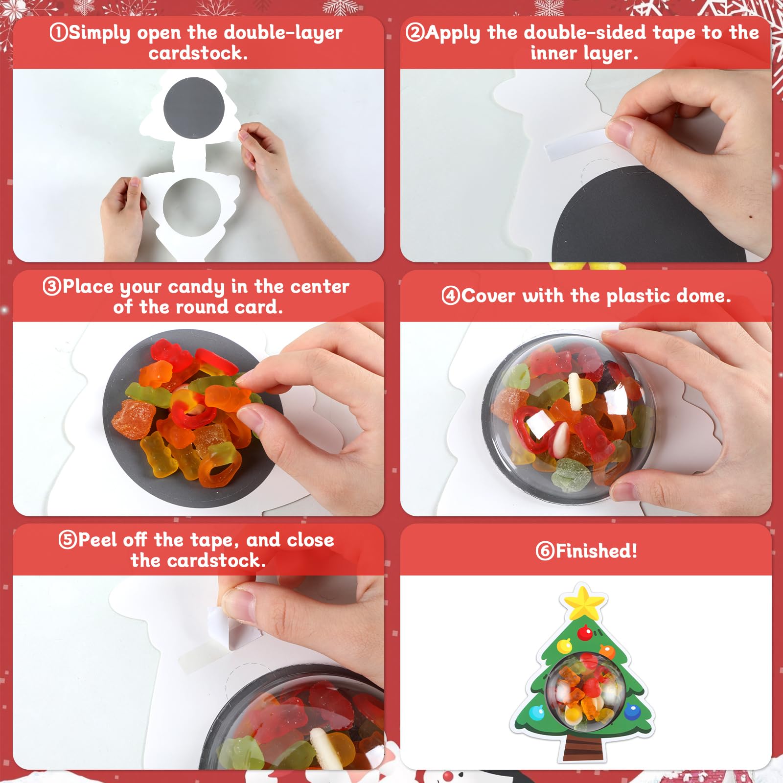 24Pcs Christmas Candy Dome Holders with Plastic Domes - DIY Xmas Treat Holders for Party, Crafts & Gifts - Perfect for Holiday Parties, School Events & Christmas Decorations (Includes Snowman & Santa Shakers)