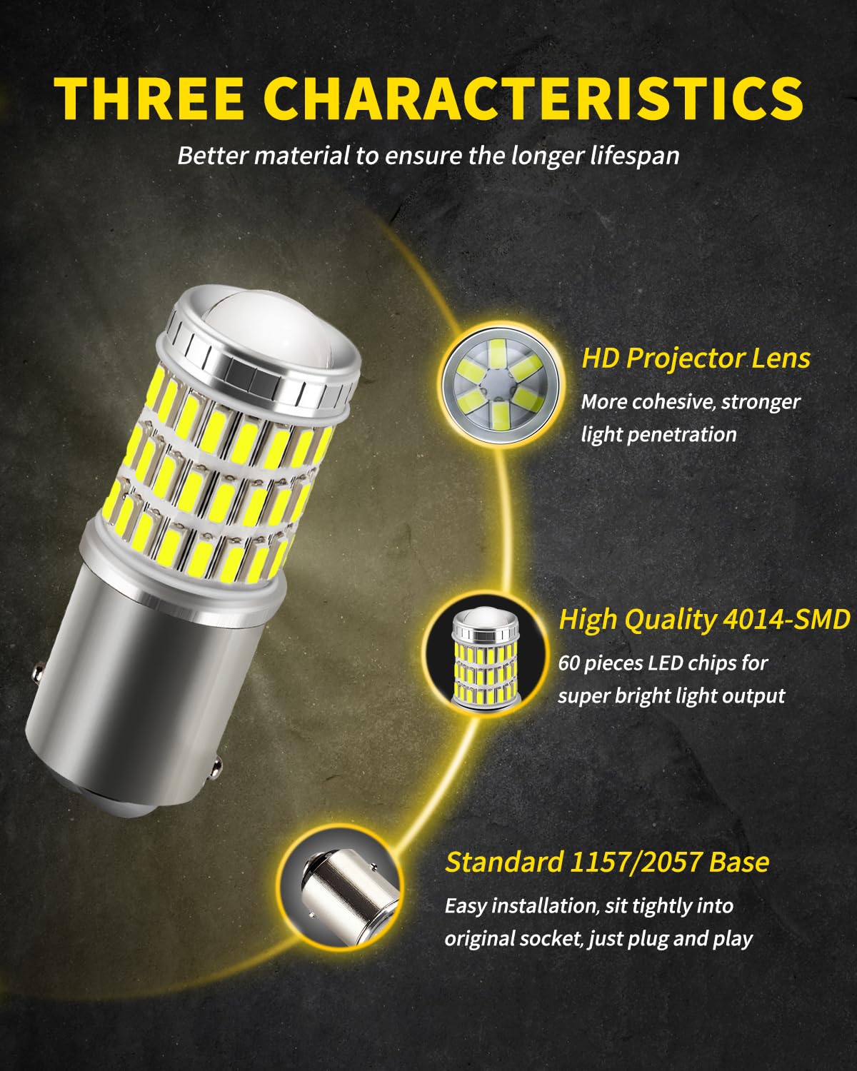 AUXLIGHT 2057 1157 2357 7528 2057A 1157A LED Bulbs - Xenon White, Ultra Bright 60-SMD LED Replacement for Brake/Tail Lights, Turn Signals, Reverse Lights & Parking Lights (Pack of 2) - Perfect for Cars, Trucks, SUVs & Motorcycles