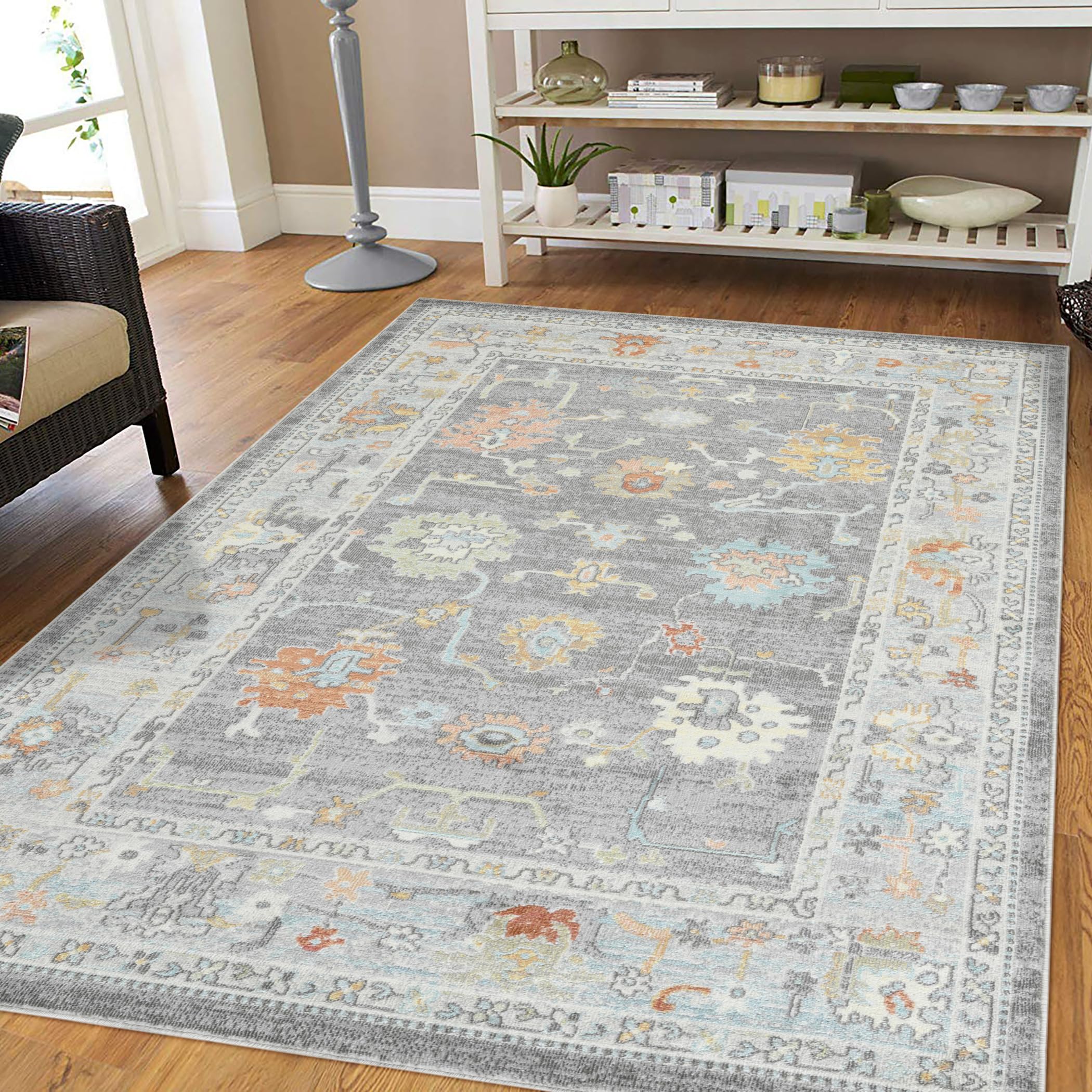 AMER Rugs Bohemian Seaford Collection 5x7 Indoor/Outdoor Area Rug - Taupe | Non-Slip Living Room, Bedroom, Dining Room & Kitchen Rug | Perfect for Boho Home Decor & High Traffic Areas