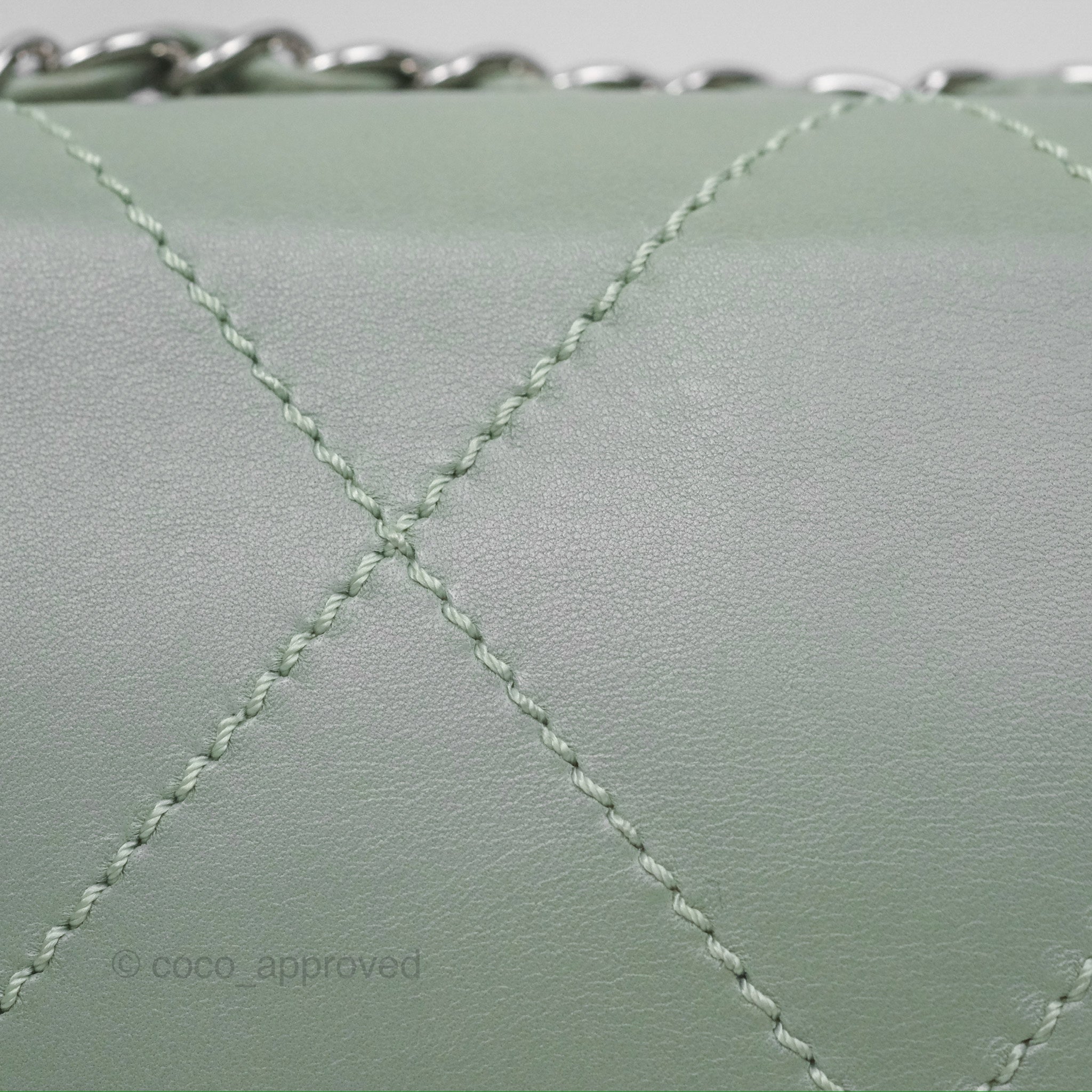 Chanel CC East West Flap Bag Genuine Lambskin Leather Mint Green with Silver Hardware - Luxury Crossbody Purse for Women, Perfect for Date Night & Special Occasions