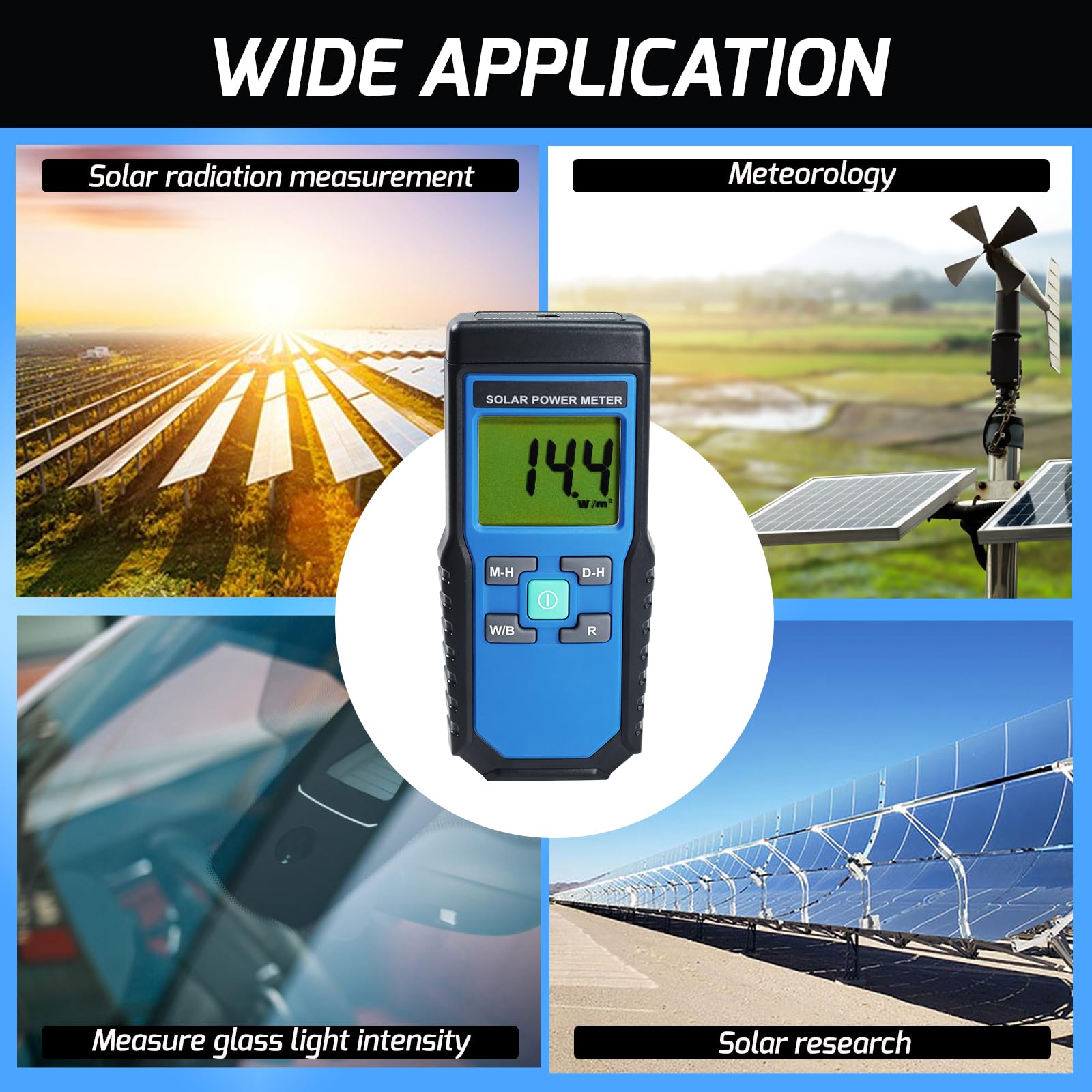 Digital Solar Power Meter - Handheld Portable BTU/W/m2 Tester for Solar Panel Efficiency, UV Index Measurement - Perfect for Home Solar Systems, Gardening, and Outdoor Activities