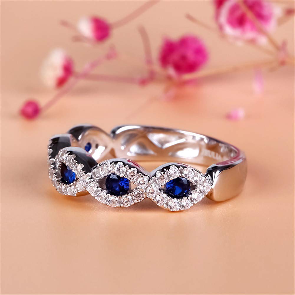 Jeulia Engraved Wedding Stackable Rings - Sterling Silver Half Eternity Band with Sapphire Blue & White Diamond CZ - Anniversary Promise Rings for Women - Perfect for Engagement, Proposal & Romantic Gifts - Comes with Jewelry Box