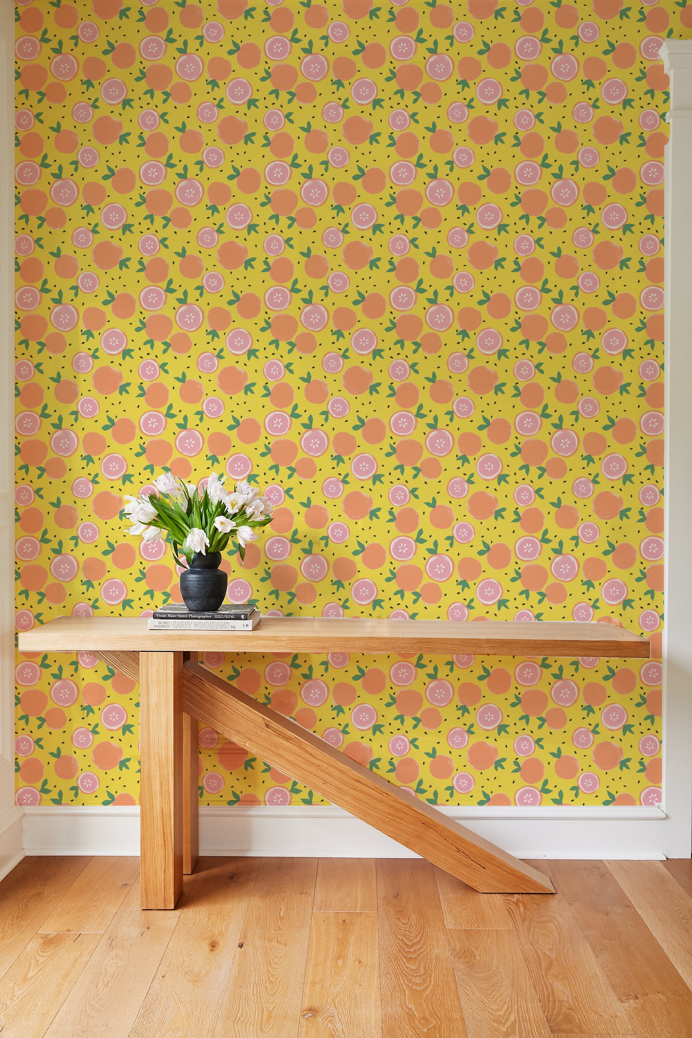 Grapefruit Floral Wallpaper - Peel and Stick Removable Wallpaper for Kitchen, Bathroom, Bedroom Decor - Tea Collection Daffodil Pattern