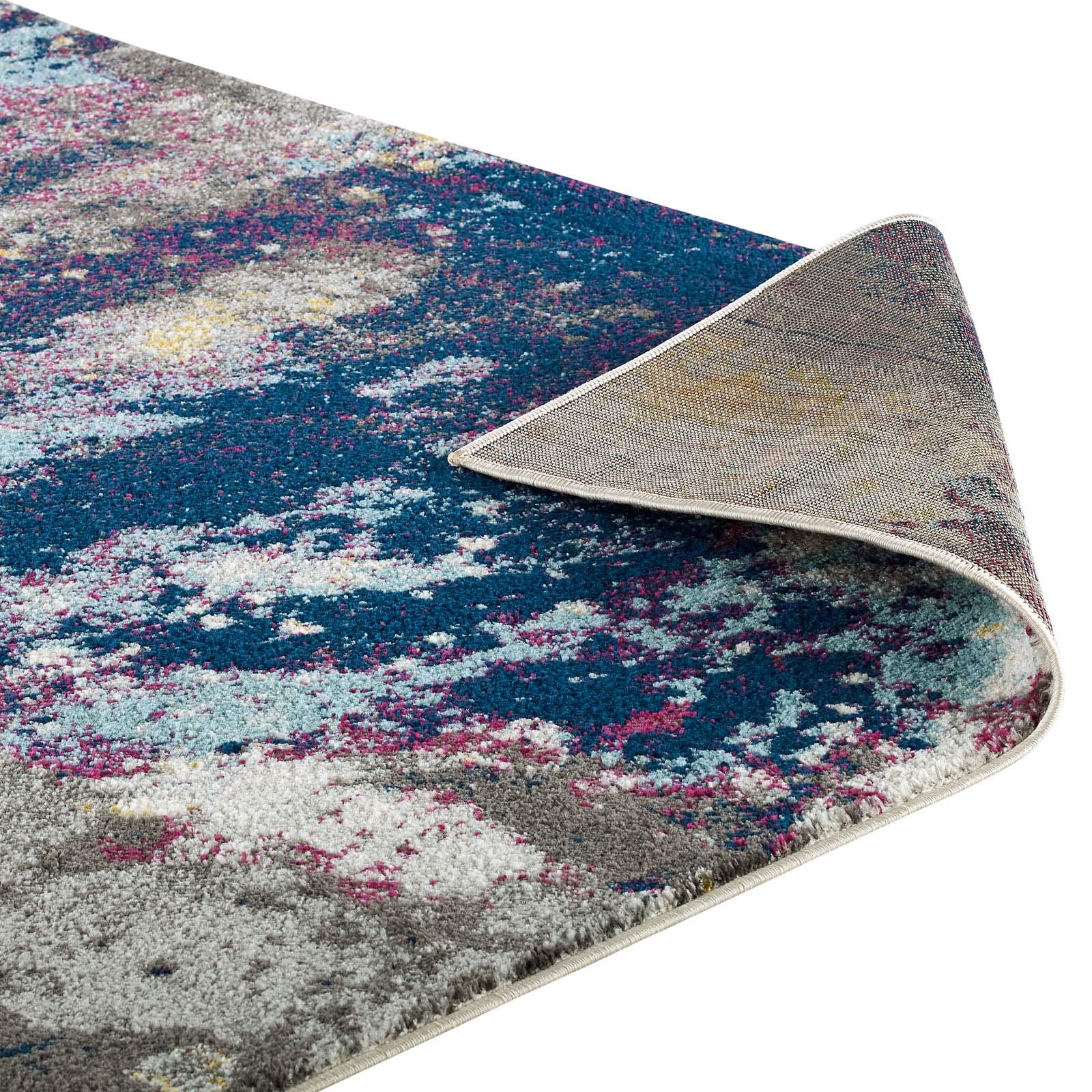 Modern Contemporary Urban Design Blue Area Rug - Soft Fabric Floor Carpet for Living Room, Lounge & Bedroom Decor | Perfect for Home, Office & Apartment Style