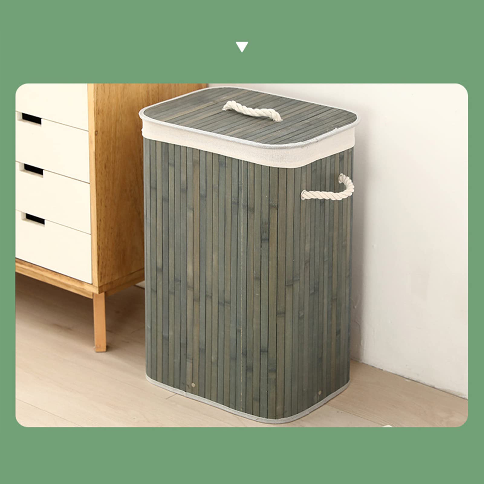 Foldable Bamboo Laundry Basket - Large Capacity Storage Organizer for Clothes, Toys & Groceries | Perfect for Dorm Rooms, Home & Travel | Grey Square (1.7 Cu Ft) - Space Saving & Multi-Purpose Use