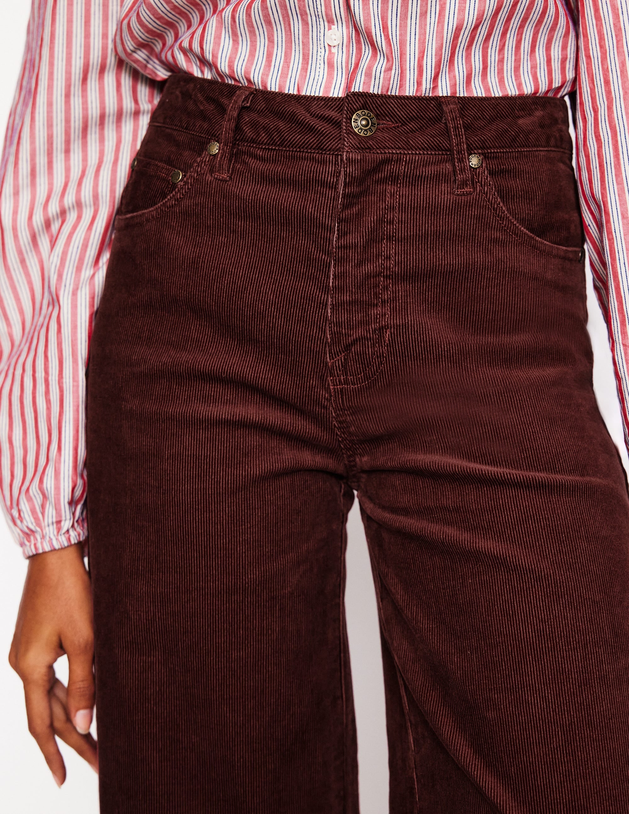 5 Pocket High Waisted Cord Crop Jeans for Women - Trendy Chestnut Brown Corduroy Pants, Perfect for Casual Outfits & Fall Fashion