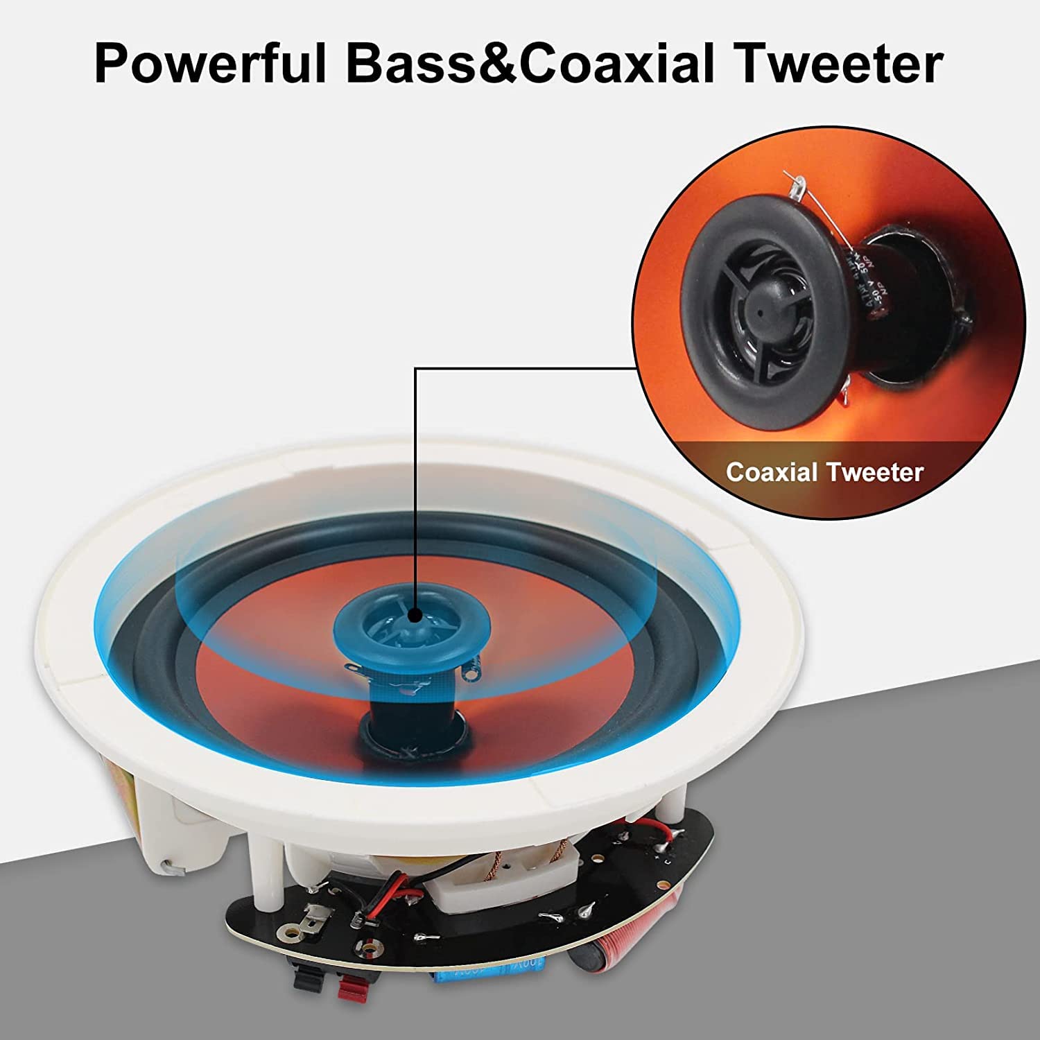 Herdio 6.5 Inch 300W Bluetooth Ceiling Speakers (Pair) - Flush Mount In-Wall Amplifier Receiver for Home Theater, Indoor & Covered Outdoor Use - Perfect for Living Room, Bedroom, Patio and Porch Audio System