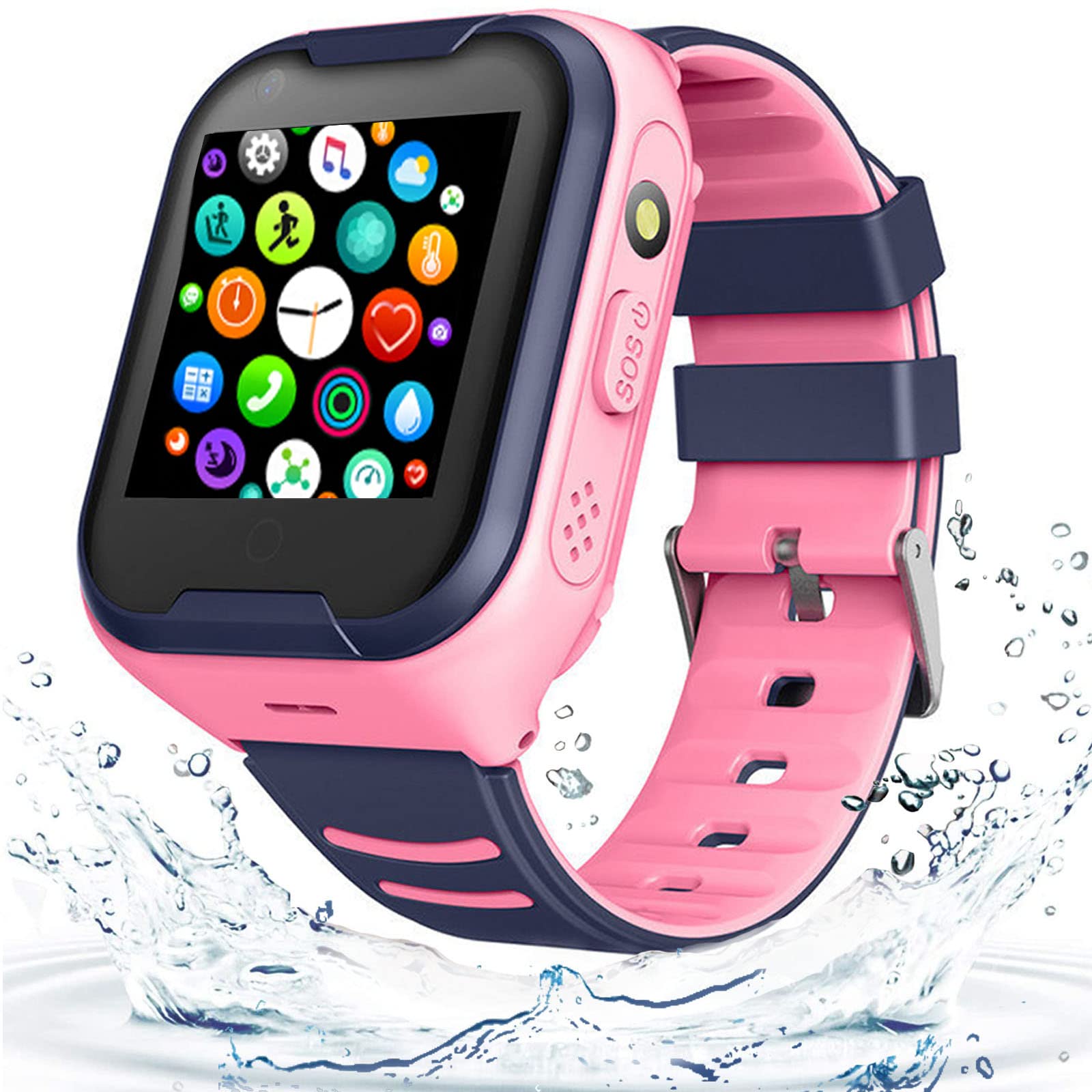 4G GPS Kids Smart Watch - Waterproof Touch Screen Smartwatch with GPS Tracker, Video Call, Camera, SOS Alarm & Pedometer - Real-Time Location Tracking for Boys & Girls - Perfect Gift for Birthday & Outdoor Activities (Pink)
