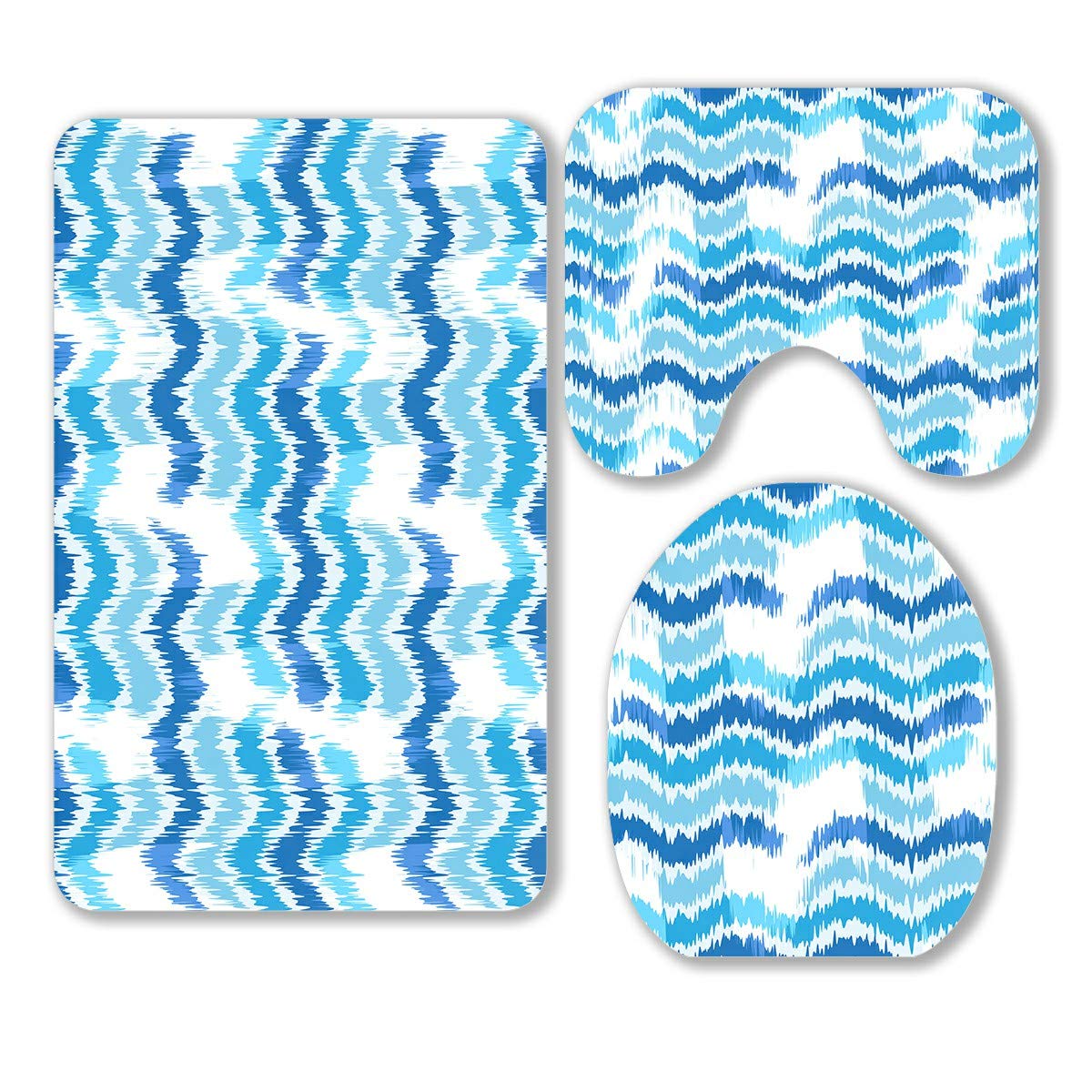 Stylish Chevron Pattern 3-Piece Bathroom Rug Set - Non-Slip Contour Mat & Toilet Lid Cover - Perfect for Modern Bathrooms, Powder Rooms & Guest Bath Decor