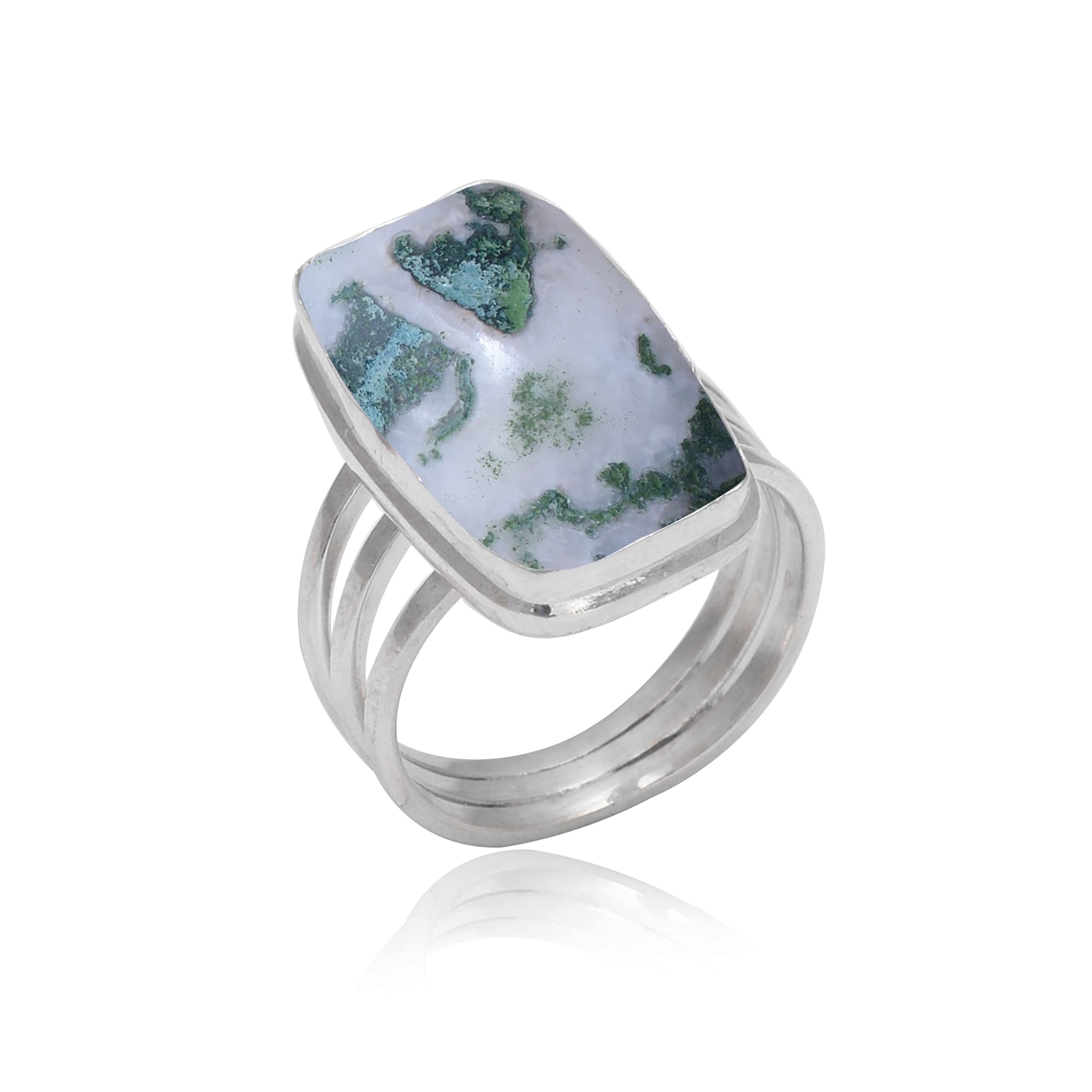 Veracity Jewelry Moss Agate Rings for Women - 925 Sterling Silver Healing Meditation Rings with Natural Green White Gemstone - Elegant Spiritual Jewelry for Yoga, Reiki & Everyday Wear - VSR-795