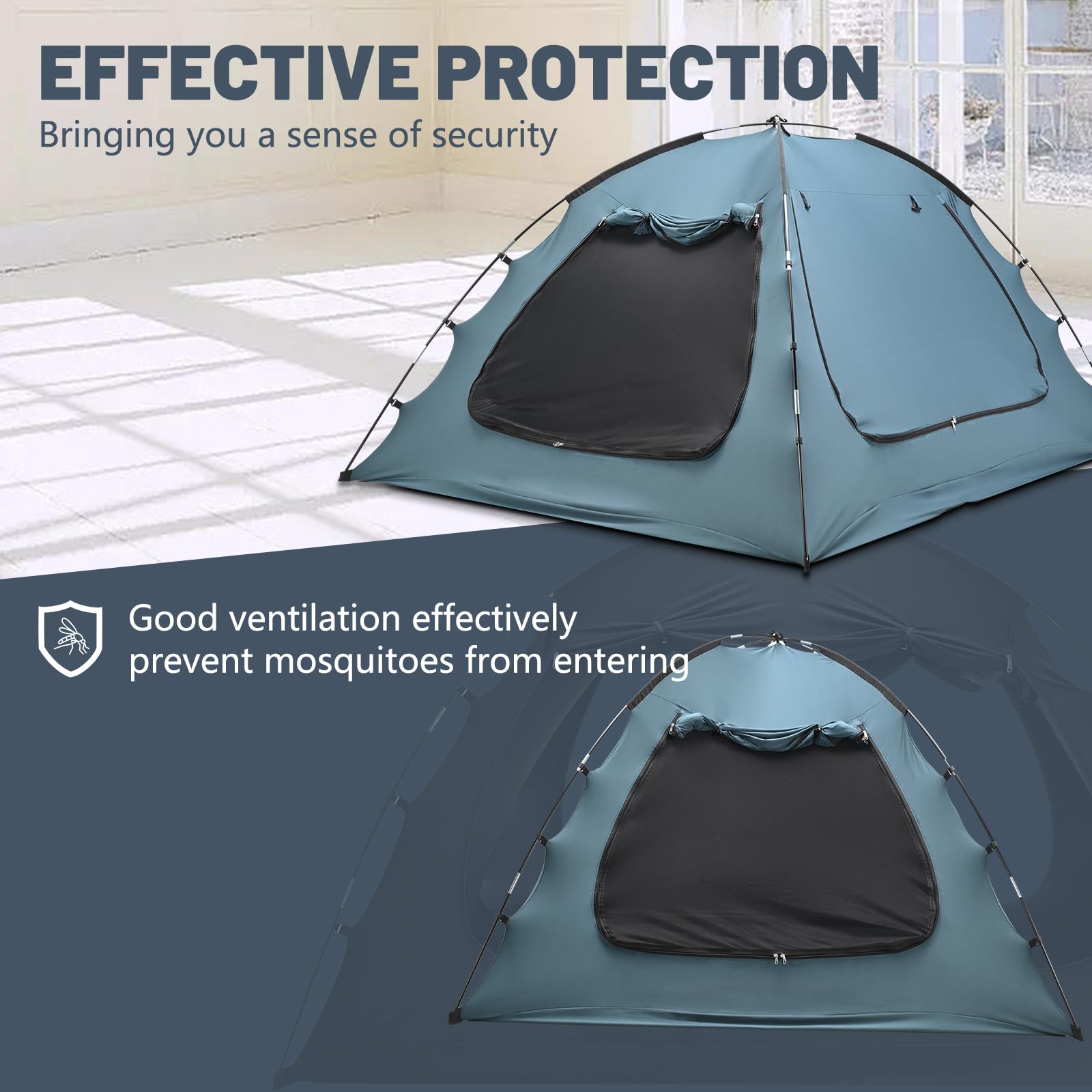 LILYPELLE Bed Tent for Adults - Portable Blackout Canopy with 3 Doors, Twin Size Bunk Bed Privacy Shelter (Blue) | Perfect for Camping, Kids' Sleepovers & Cozy Indoor Retreats