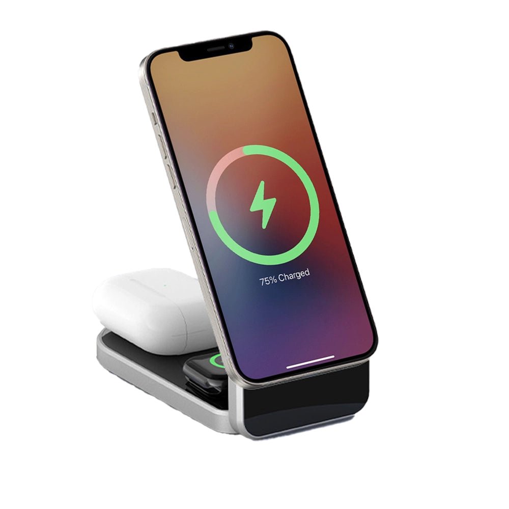 Zynco 3-in-1 Magnetic Wireless Charger Stand for iPhone 14/13/12, Apple Watch & AirPods - Fast Charging Station for Home, Office & Nightstand