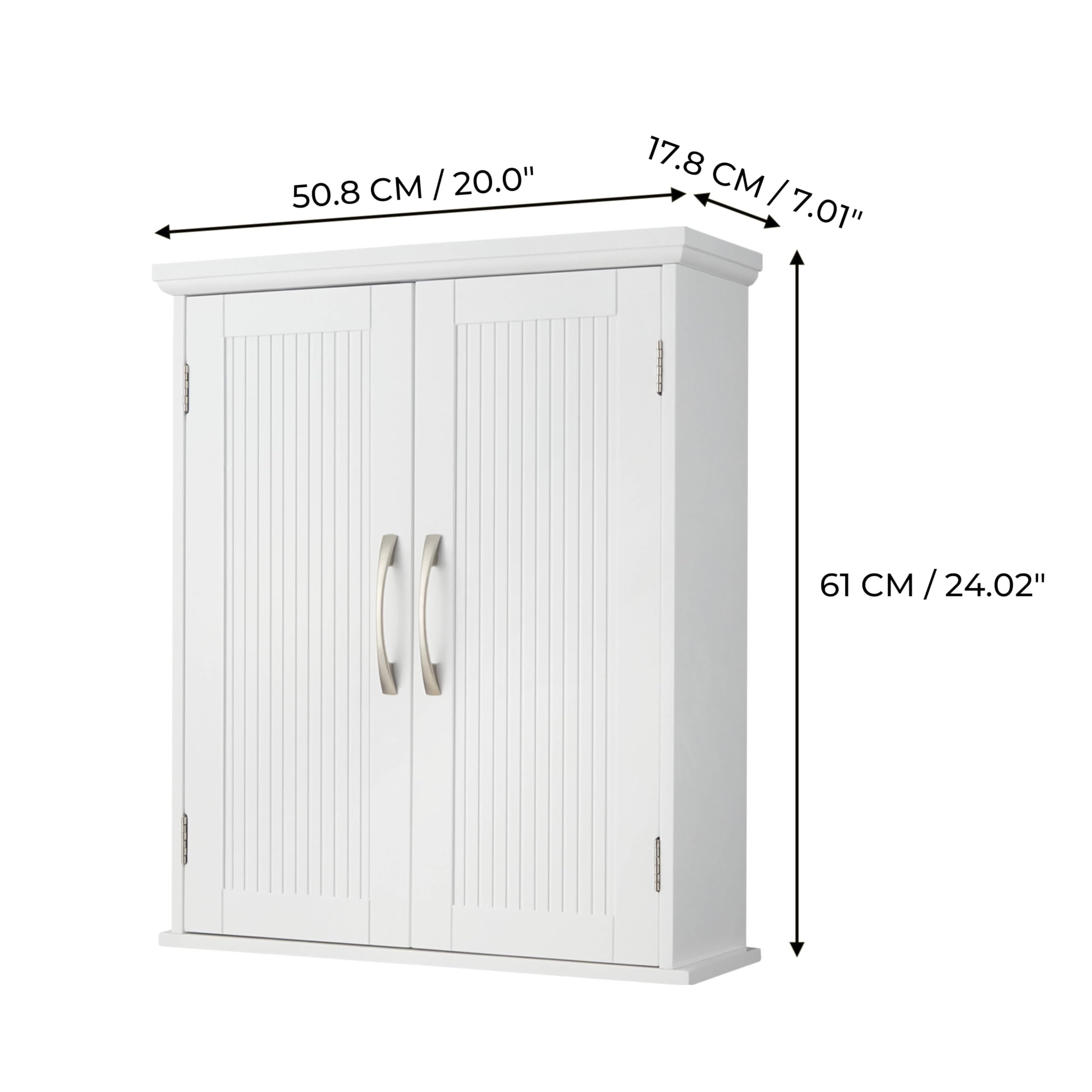 Newport White Wall Cabinet - Double Door Storage for Bathroom & Kitchen