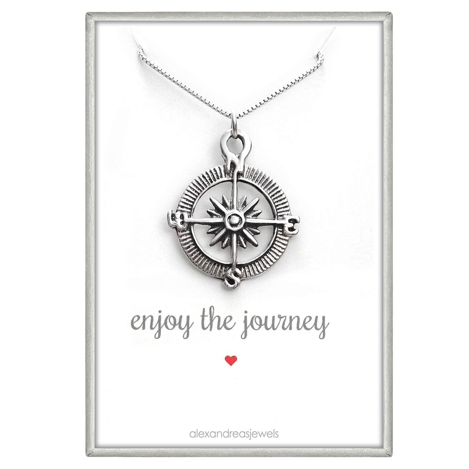 2025 Graduation Gift for Women - Sterling Silver Compass Necklace with 18