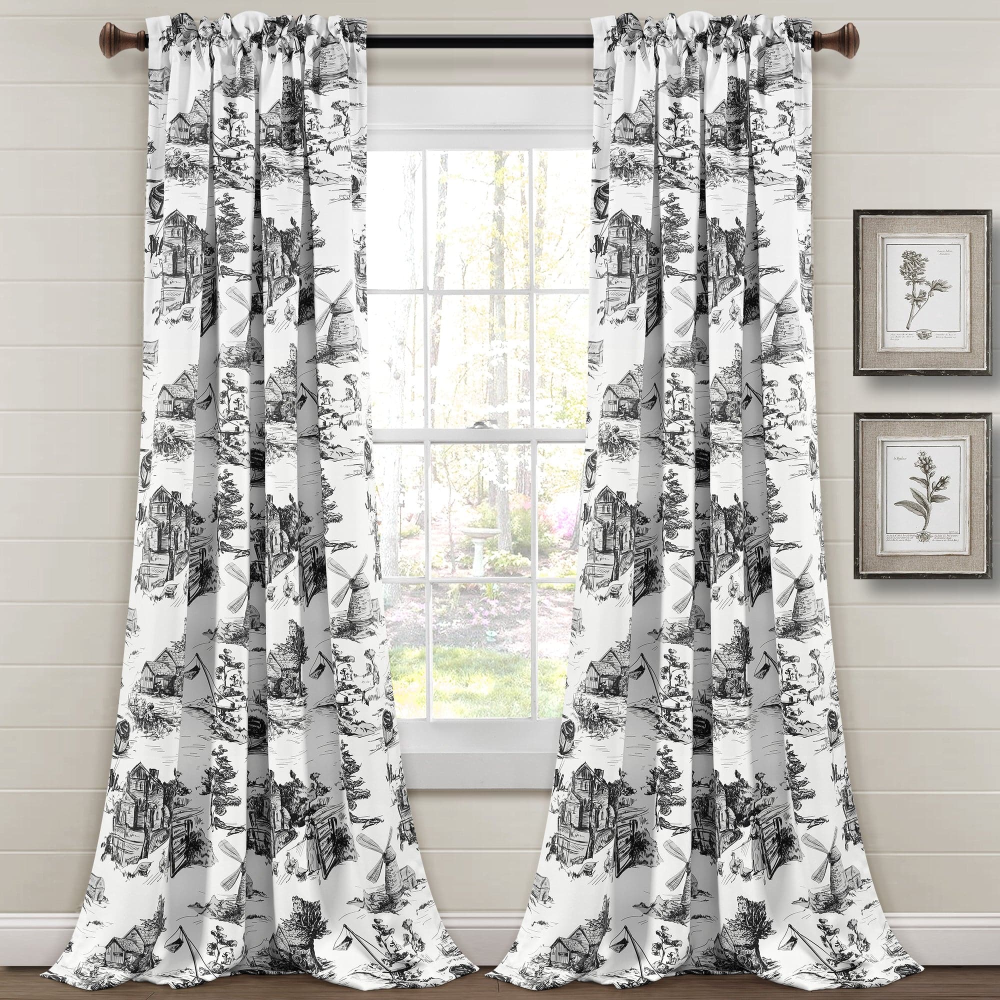 French Country Toile Blackout Curtains Set - Elegant Floral Pattern Window Drapes for Living Room & Bedroom - Light Blocking & Noise Reducing Home Decor