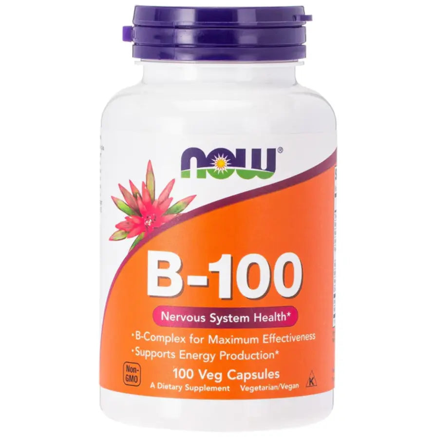 NOW B-100 Vitamin B Complex Capsules - 100 Count for Energy Boost, Nervous System Support & Metabolism - Ideal for Daily Wellness & Active Lifestyle