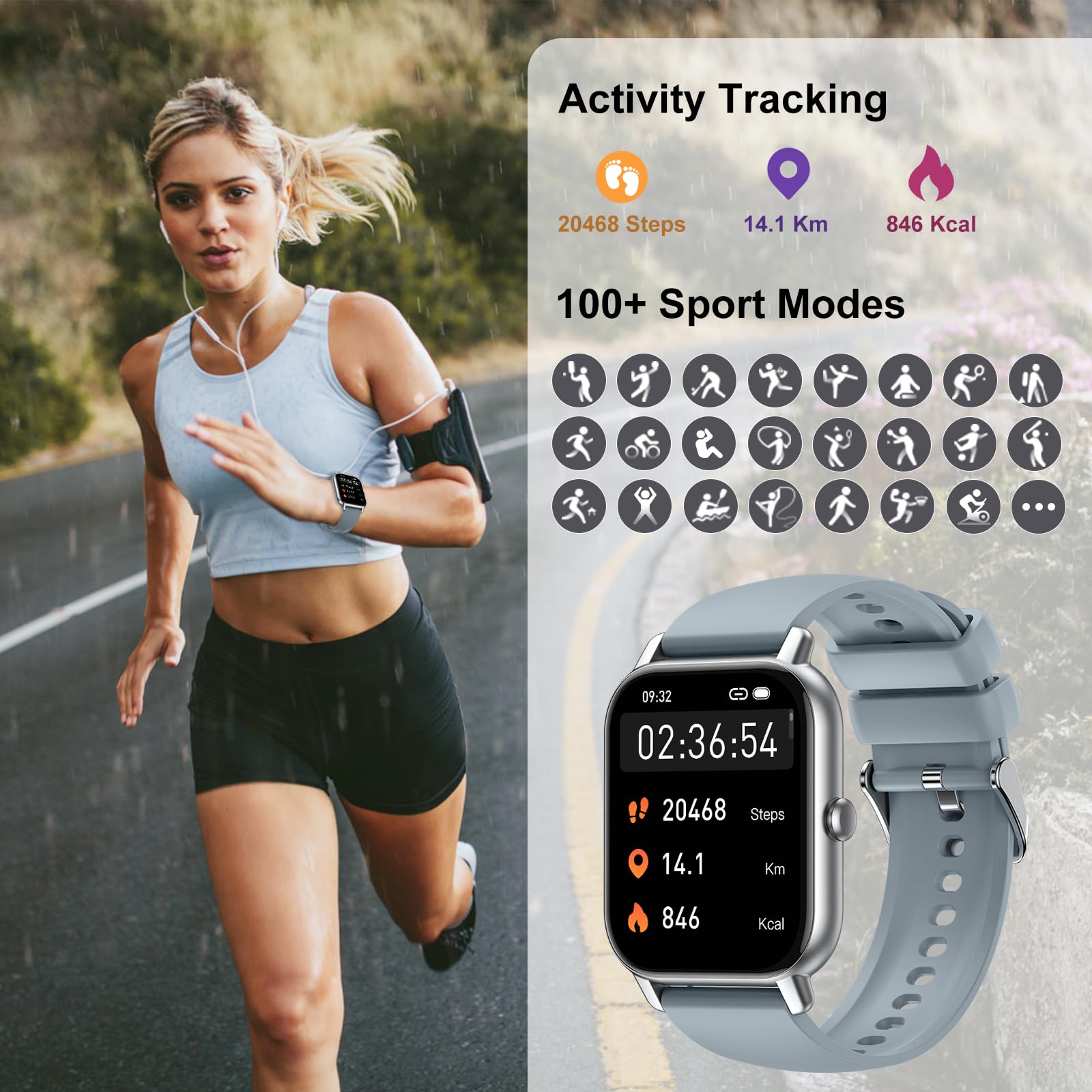 Smart Watch for Women - Fitness Tracker with Heart Rate & Sleep Monitor, IP68 Waterproof for Android/iOS - Perfect for Workouts & Daily Use