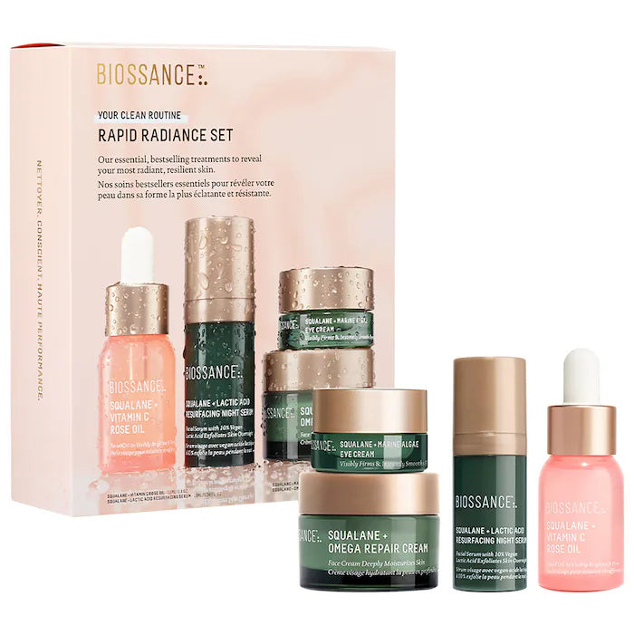 Biossance Rapid Radiance™ Hydrating Skincare Set - Brightening & Moisturizing Face Care for Glowing Skin | Perfect for Daily Routine & Nighttime Skincare Regimen