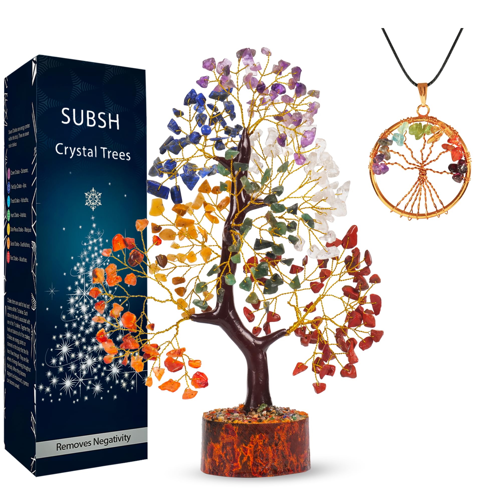 7 Chakra Gemstone Tree with Healing Pendant - Feng Shui Crystal Tree for Home & Office Decor (10-12 Inches) - Perfect Desk Accessory, Meditation Gift for Women, Zen Room Decor for Positive Energy & Stress Relief