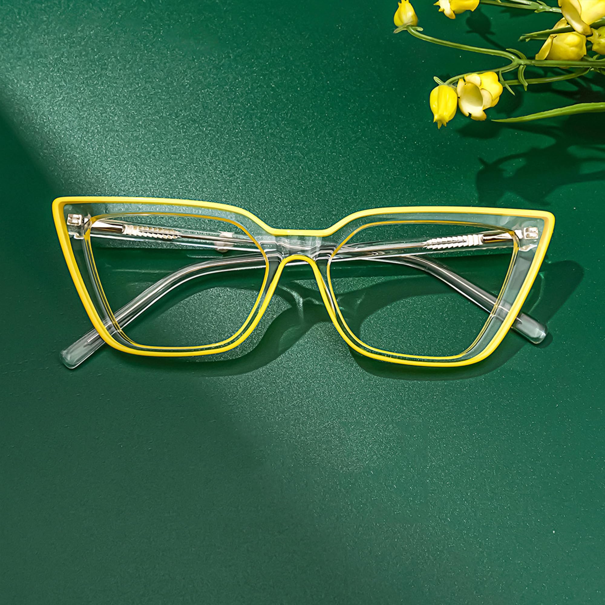 Stylish Acetate Oversized Cat Eye Blue Light Blocking Glasses for Women - 100% UV400 Protection & Anti-Eyestrain - Perfect for Office Work, Gaming & Screen Time (Model: Yosef WA609979)