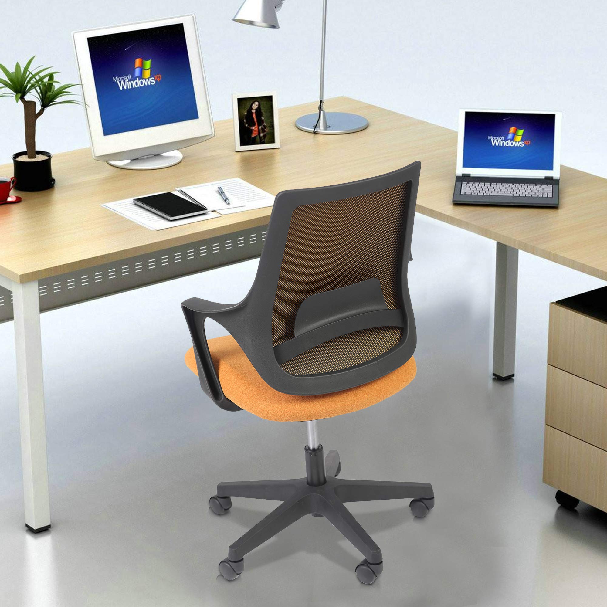 Ergonomic Mid Back Office Chair - Adjustable Height, Swivel & Cuddle Back Design with Padded Seat for Home Office (Orange) - Perfect for Long Work Hours & Gaming Sessions