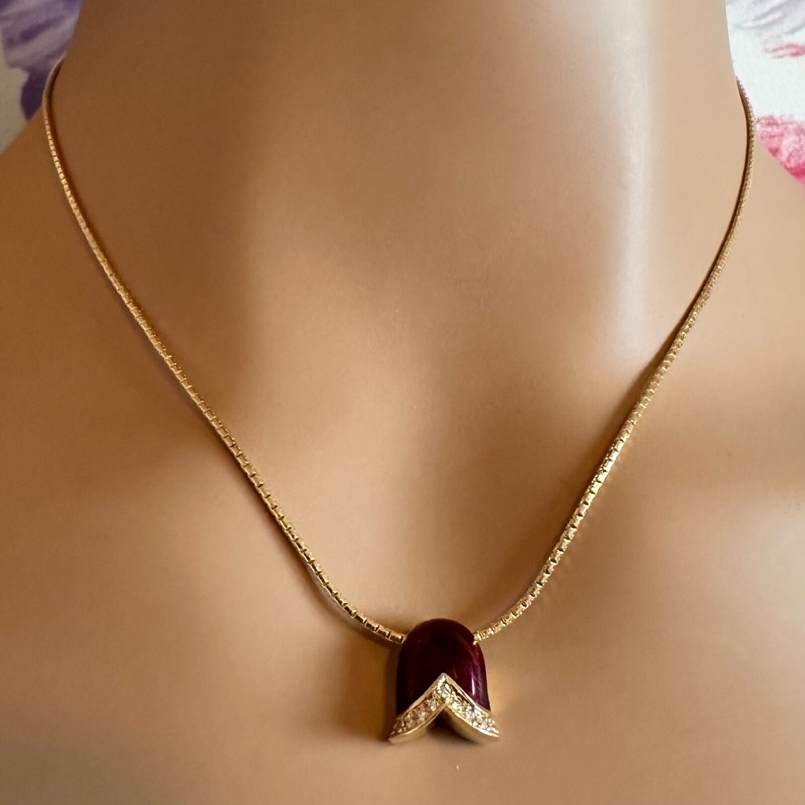 Authentic Faberge Diamond Tulip Red Enamel Pendant Necklace - Elegant Jewelry Gift for Women, Perfect for Valentine's Day, Anniversary & Special Occasions