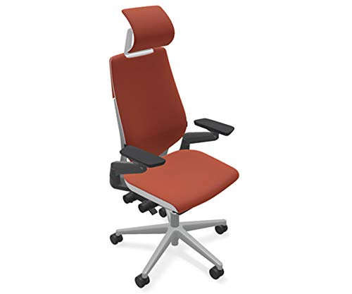 Steelcase Gesture Ergonomic Office Chair with Headrest & Lumbar Support - Cogent Connect Scarlet Red Fabric, Platinum Frame - Adjustable Task Chair for Home & Office Workspaces
