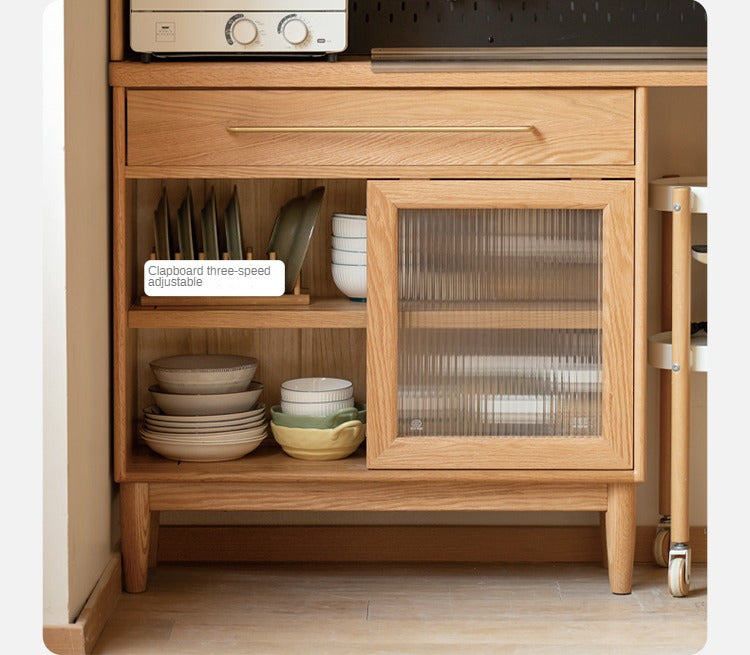 Solid Oak Wood Ultra-Thin Multi-Function Sideboard Buffet Cabinet - Perfect for Dining Room Storage, Kitchen Organization & Living Room Decor