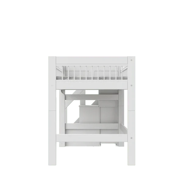 Mid Sleeper Bed with Staircase - 128cm White Wooden Loft Bed for Kids & Teens - Perfect for Small Bedrooms & Playrooms