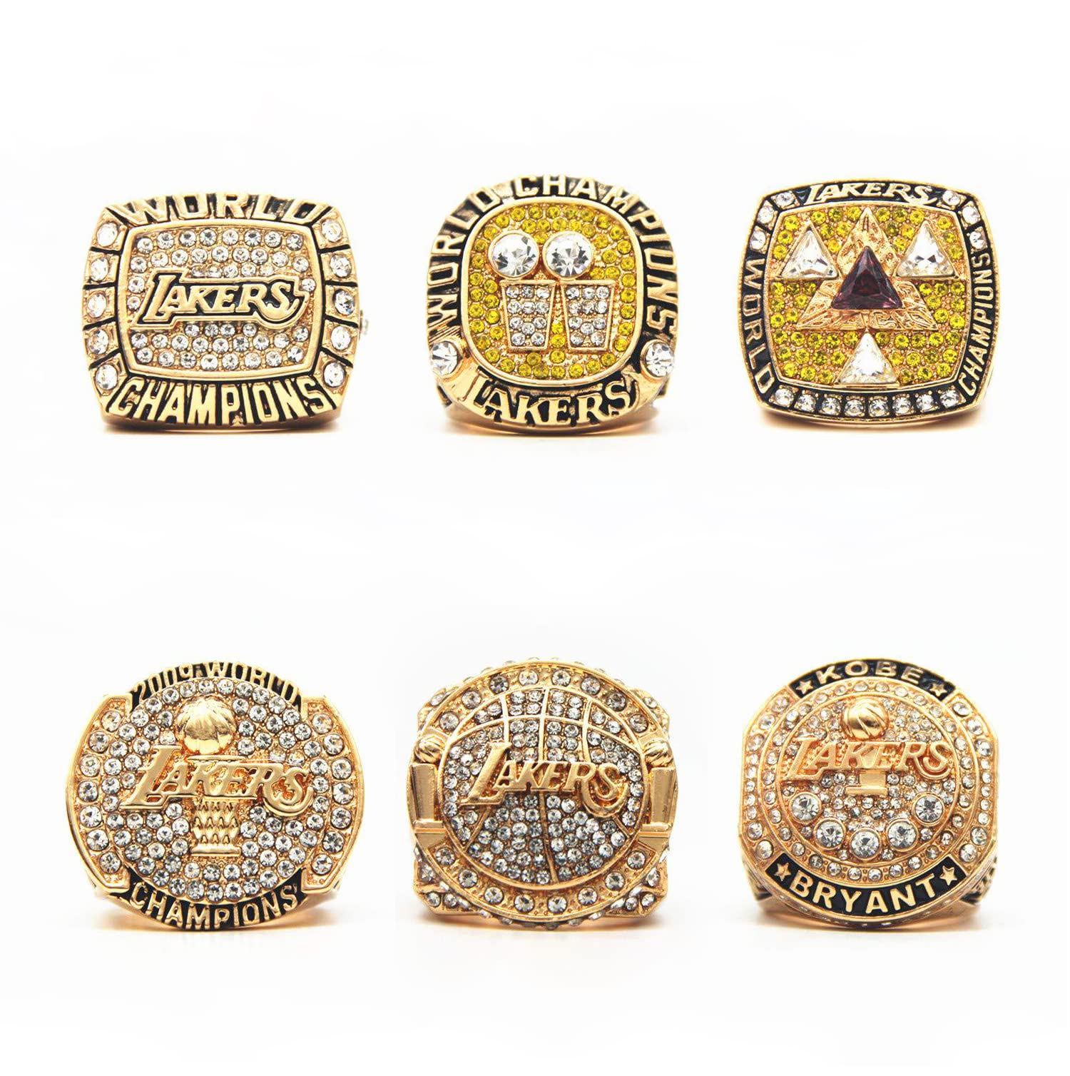 6Pcs Championship Rings Set - Los Angeles Lakers Replica Rings for Men, Women & Boys - Basketball Gifts, Office & Room Decor - Perfect for Birthday Parties, Sports Memorabilia & LA Theme Decorations