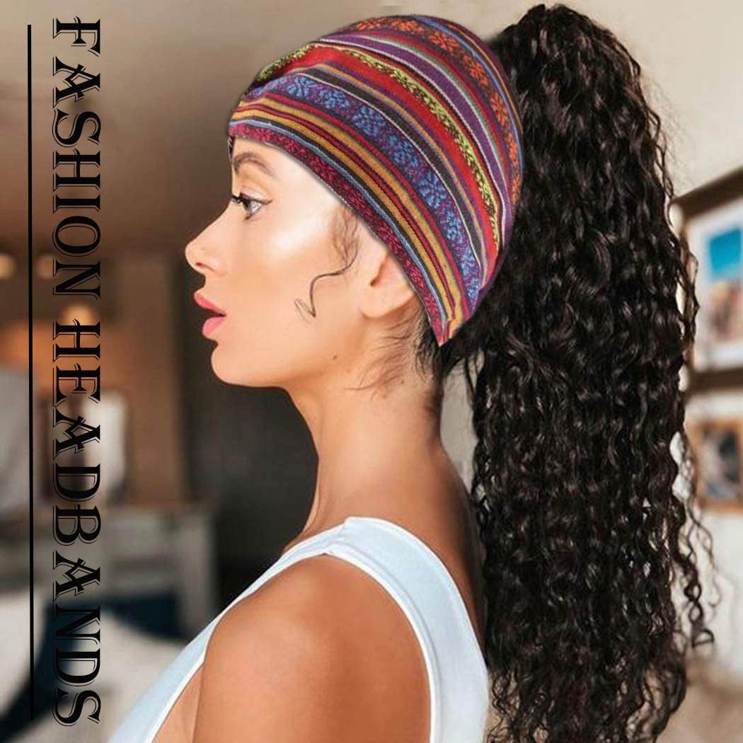 Boho Wide Headbands for Women - Stretchy African Turban Head Wraps, Striped Hairbands (Pack of 3) - Perfect for Yoga, Workouts, and Everyday Fashion Accessories