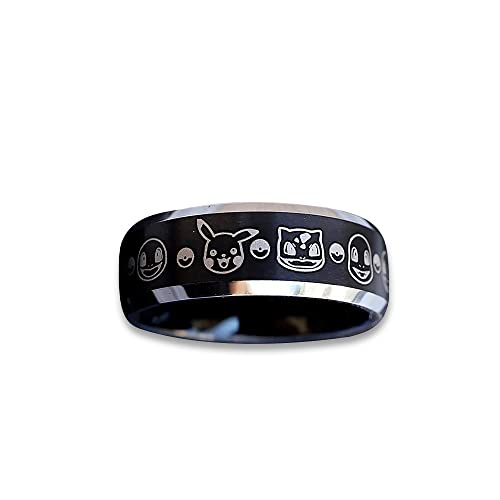 Pokemon Pikachu Wedding Band Ring - Anime Jewelry for Couples, Engagements & Gifts - Pokeball Design Starter Ring for Anime Fans & Collectors