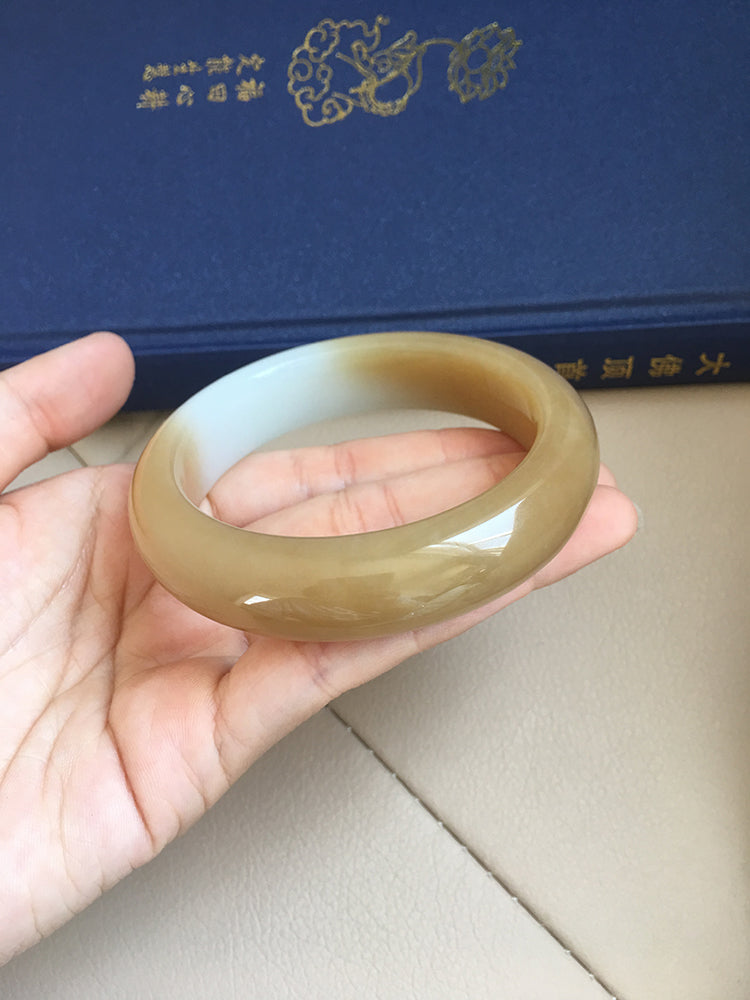Natural Jade Bangle - Genuine Nephrite Stone Bracelet, 61.3mm Inner Diameter (NBE016) - Perfect for Meditation, Yoga & Spiritual Healing