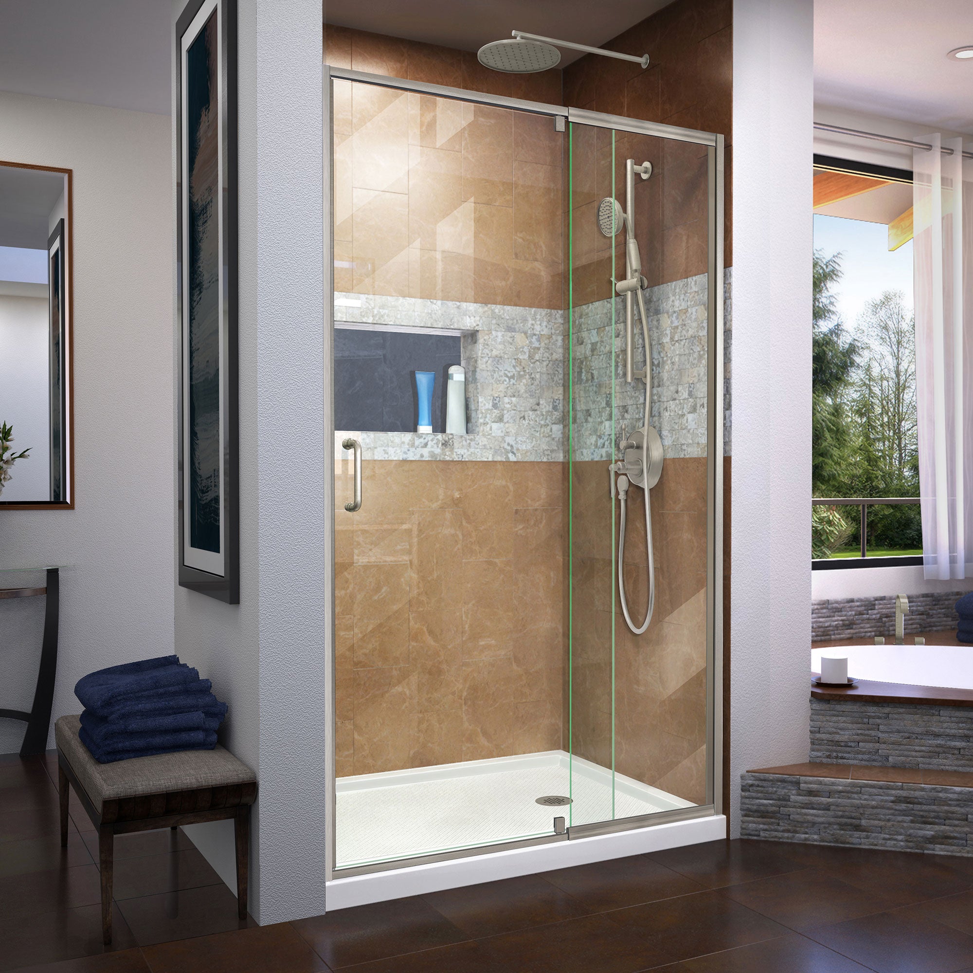 DreamLine Flex 38-42 Inch W x 72 Inch H Semi-Frameless Pivot Shower Door - Modern Bathroom Upgrade for Small & Large Spaces