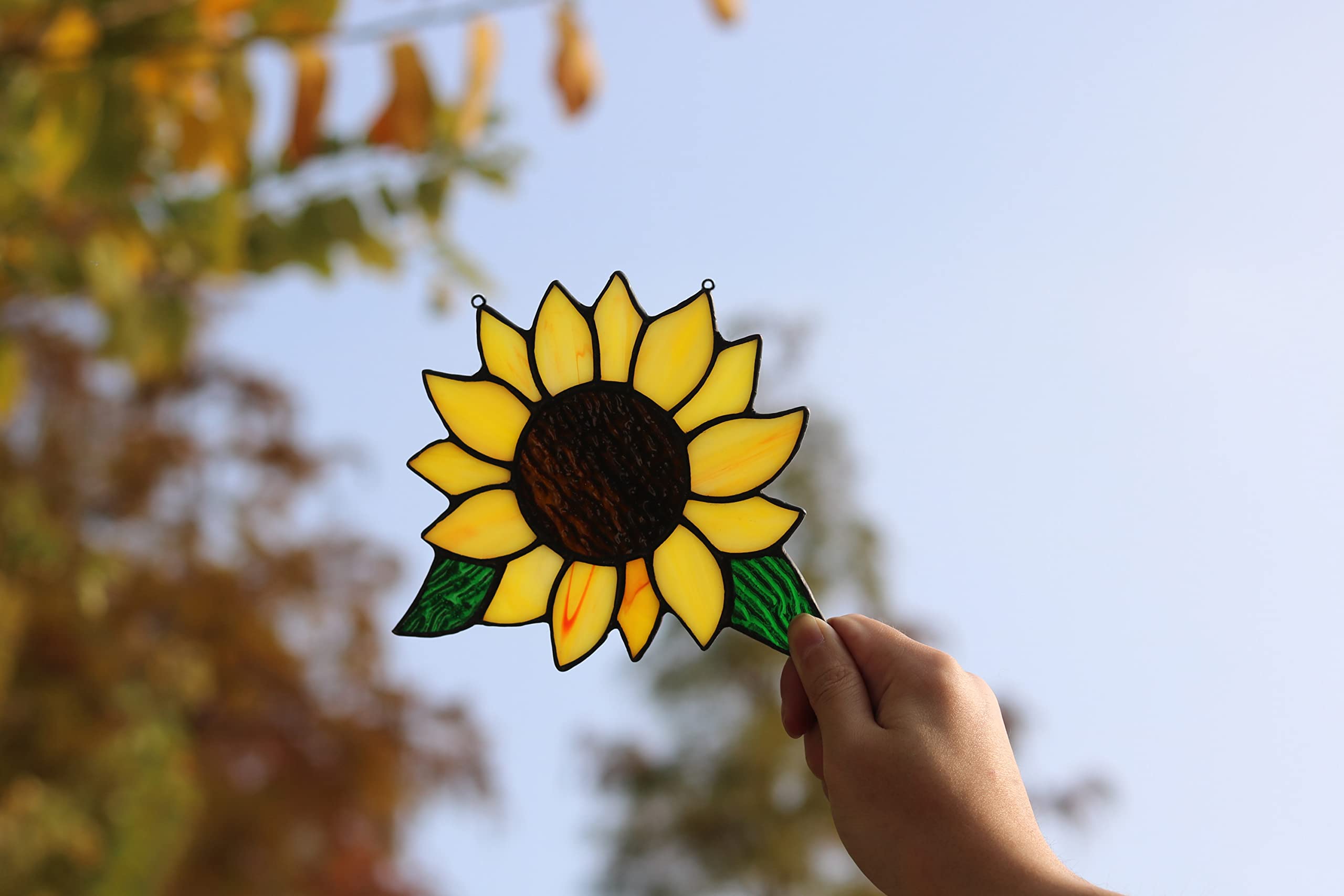Handmade Sunflower Stained Glass Window Hanging - 5×6 Inch Kitchen Decor Suncatcher | Unique Birthday Gifts for Women, Mom & Grandma | Perfect for Home, Office & Garden Decor