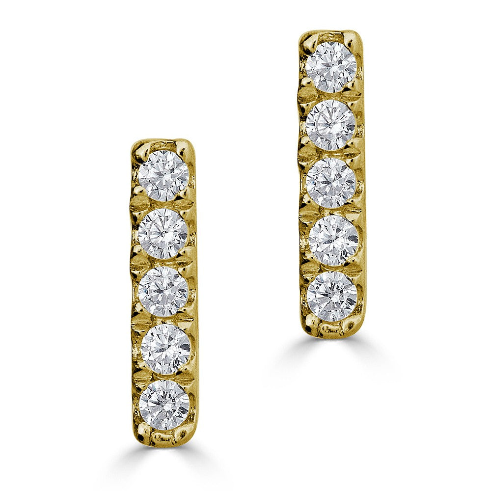 14K Gold 0.06 CTW Diamond Bar Stud Earrings for Women - Minimalist Dainty Jewelry for Everyday Wear & Special Occasions