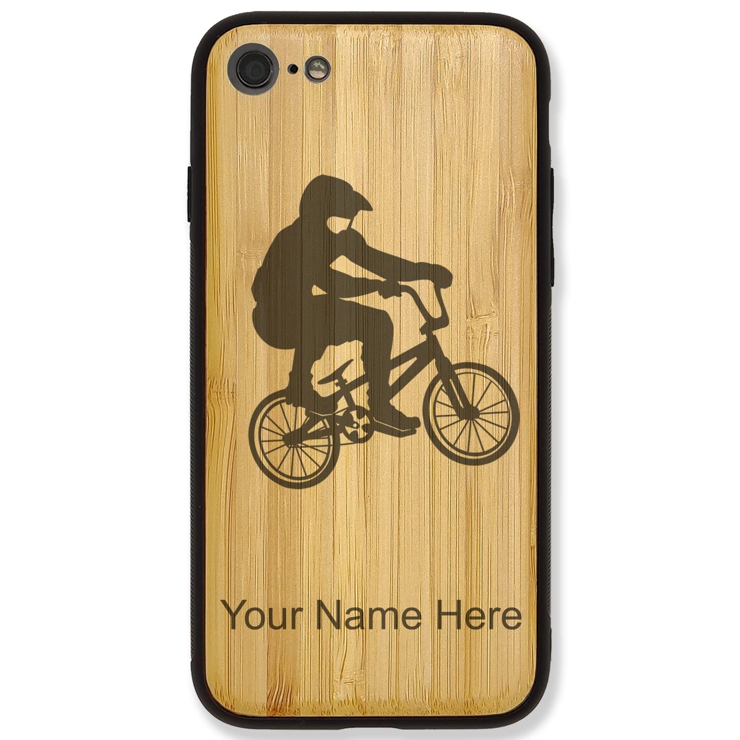 Premium Bamboo Phone Case for iPhone 6 & 6s - Custom Engraved BMX Rider Design | Durable Protection for Cycling, Outdoor Adventures & Daily Use
