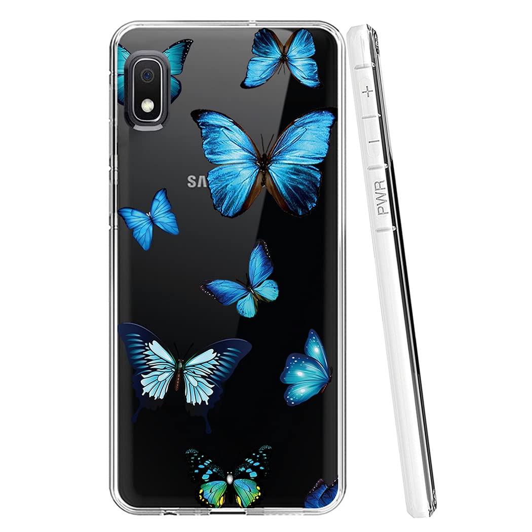 Cute Blue Butterfly Clear Slim Shockproof TPU Case for Samsung Galaxy A10E - Soft Flexible Protective Cover for Women & Girls (Perfect for Everyday Use, School, Work & Travel)