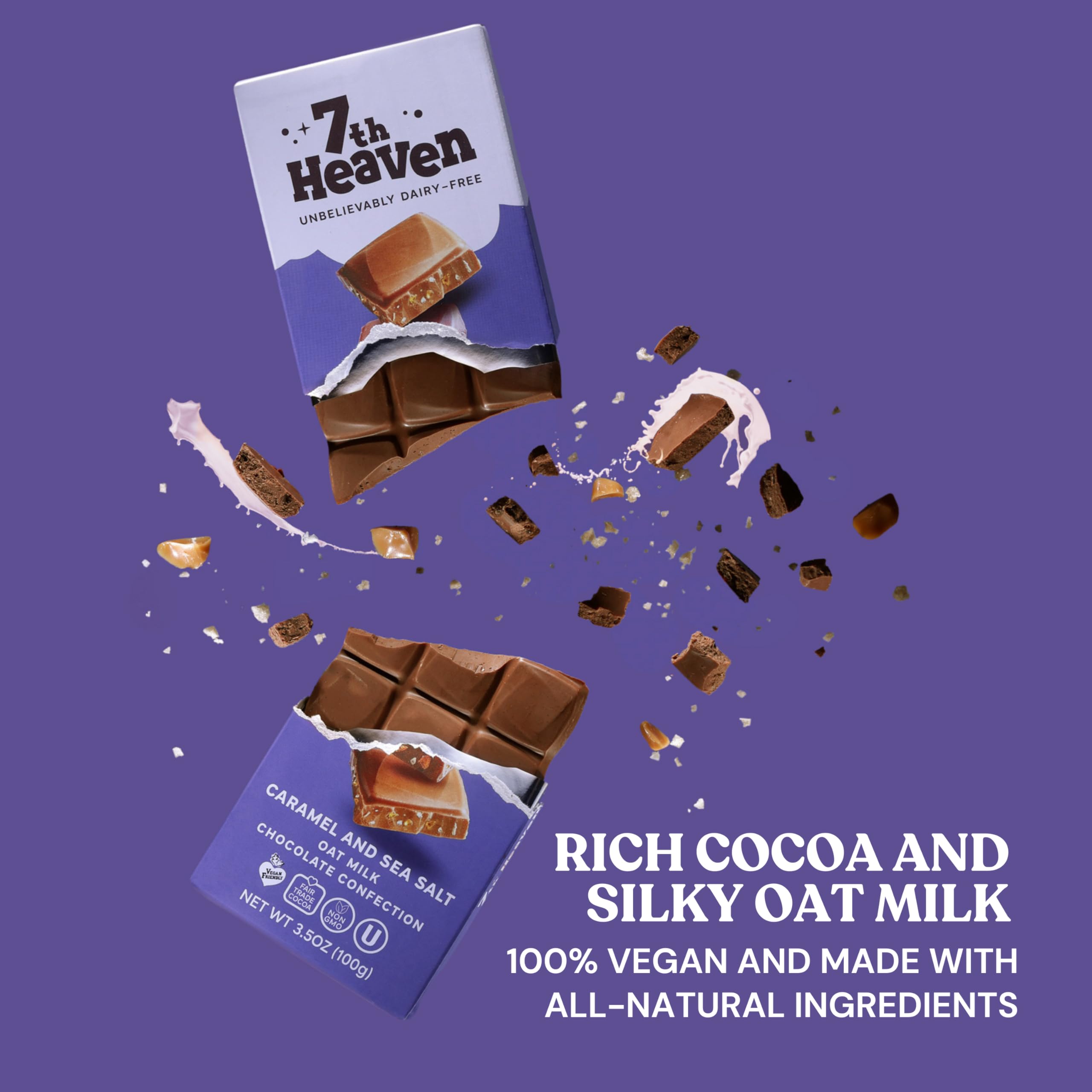 7th Heaven Vegan Oat Milk Chocolate Bar Variety Pack - 5 Flavors (Classic, Sea Salt Caramel, Cookies & Cream, Hazelnut Crunch, Peanut Butter) - 3.5oz Dairy-Free Candy Bars - Fair Trade, Kosher, Plant-Based Chocolate with Coconut Oil - Perfect for Easter Gifts, Vegan Desserts, Snacking & Holiday Treats