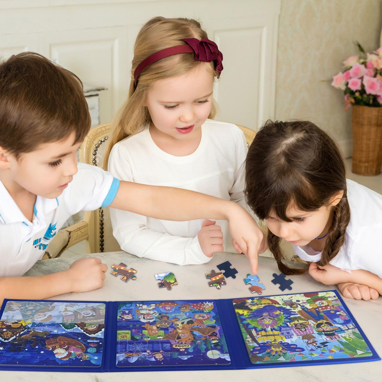 Magnetic Puzzle Book for Kids Ages 2-6 - 3-in-1 Folding Quiet Book with Magnetic Pieces | Educational Travel Toy for Toddlers & Preschool Learning Activities | Perfect for Car Rides, Airplane Trips & Quiet Time Play