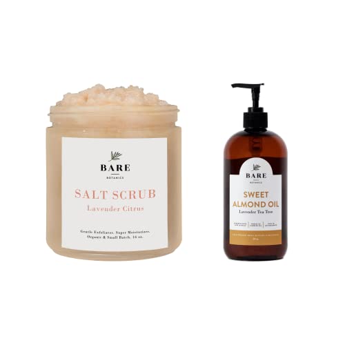Bare Botanics Lavender Body Oil & Scrub Set - Tea Tree & Sweet Almond Oil with Citrus Body Scrub for Dry Skin Care & Relaxation | Perfect for Spa Day, Self-Care Routine & Moisturizing After Shower