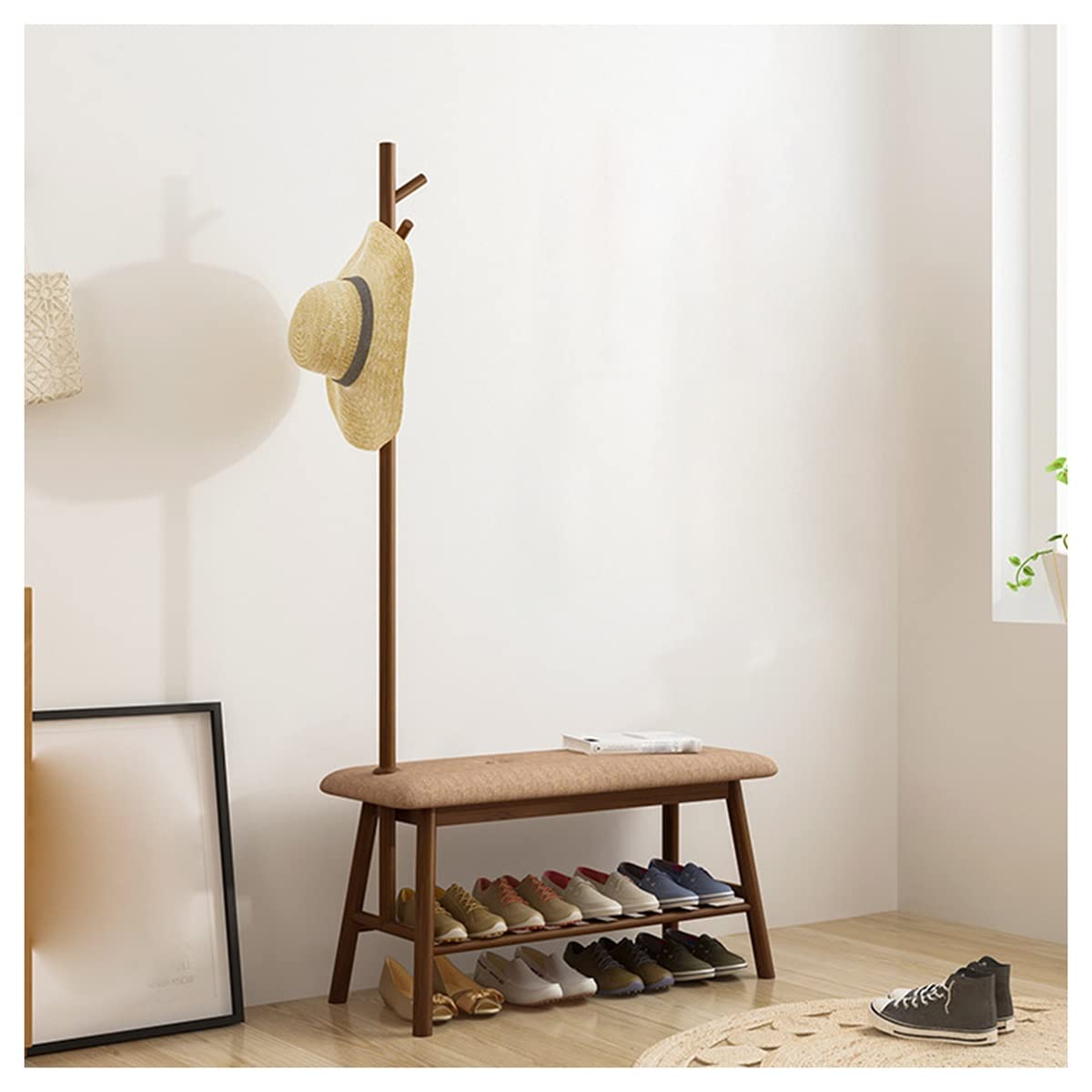 OTBK Freestanding Clothing Rack - Coat Rack with Shoe Bench & Storage for Entryway, Hallway, Bedroom - Space Saving Hall Tree Bench for Organizing Clothes, Shoes & Accessories (Brown) - Perfect for Small Apartments, Dorm Rooms & Closet Organization