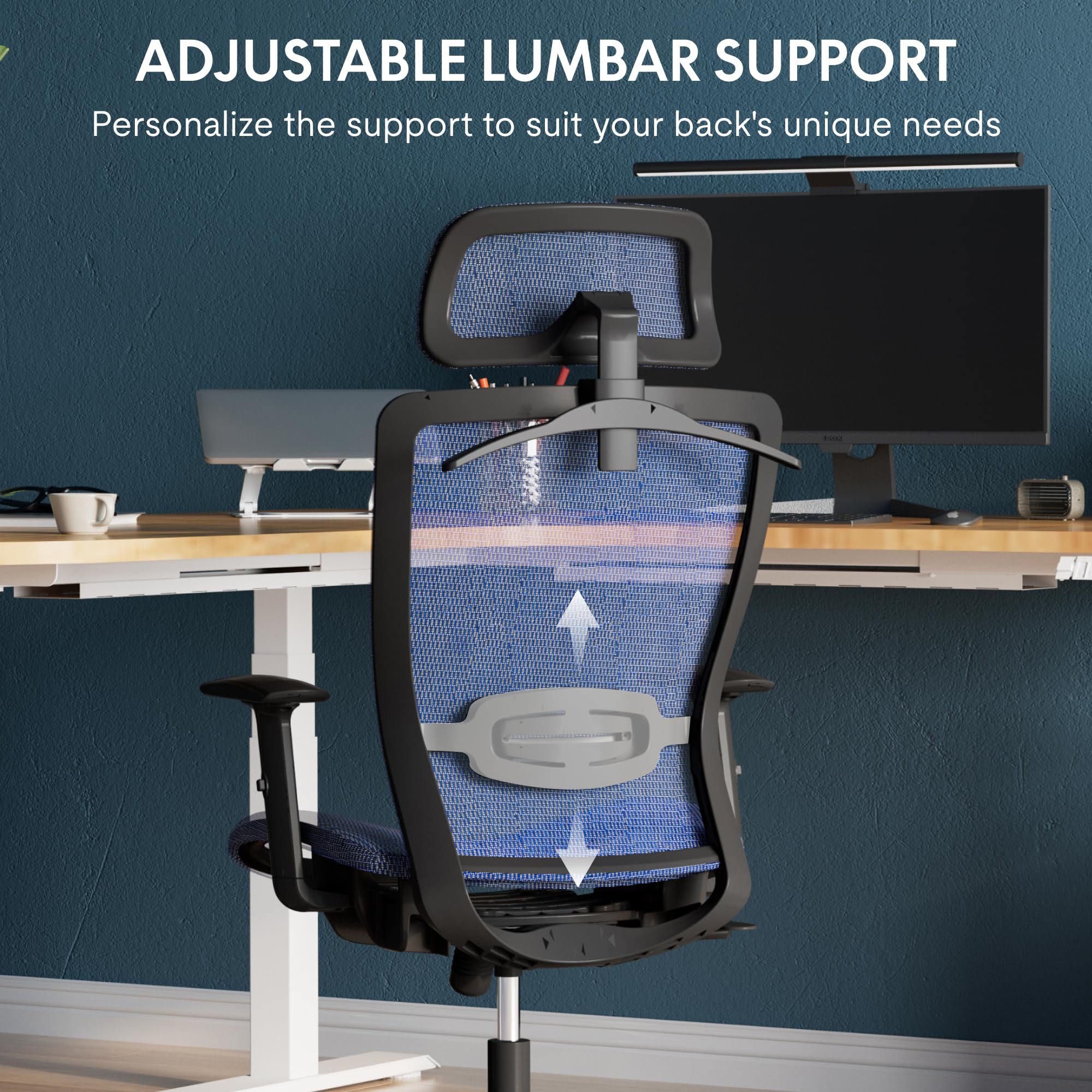 FLEXISPOT Big and Tall Office Chair - Ergonomic Mesh Desk Chair with Sturdy Base & Lumbar Support - Adjustable Home Office Chair for Long Hours Work - Perfect for Professionals & Gamers (Blue)